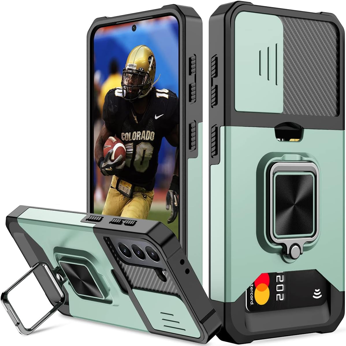 Nvollnoe for Samsung S21 Case with Sliding Camera Cover Heavy Duty Protective Galaxy S21 Case with Card Holder Magnetic Kickstand Case for Samsung S21 5G 6.2 Inch(Red)  Nvollnoe Green  