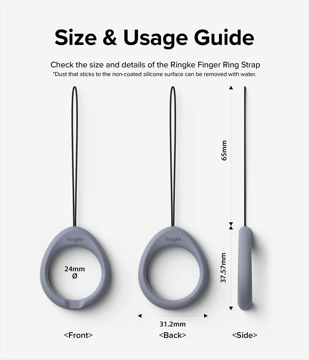 Ringke Finger Ring Strap Silicone Smartphone Grip Lanyard Holder [2 Pack] with Anti-Slip Mount Function Compatible with Phone Cases, Keys, Cameras, and More - Black & Lavender Gray  Rearth   