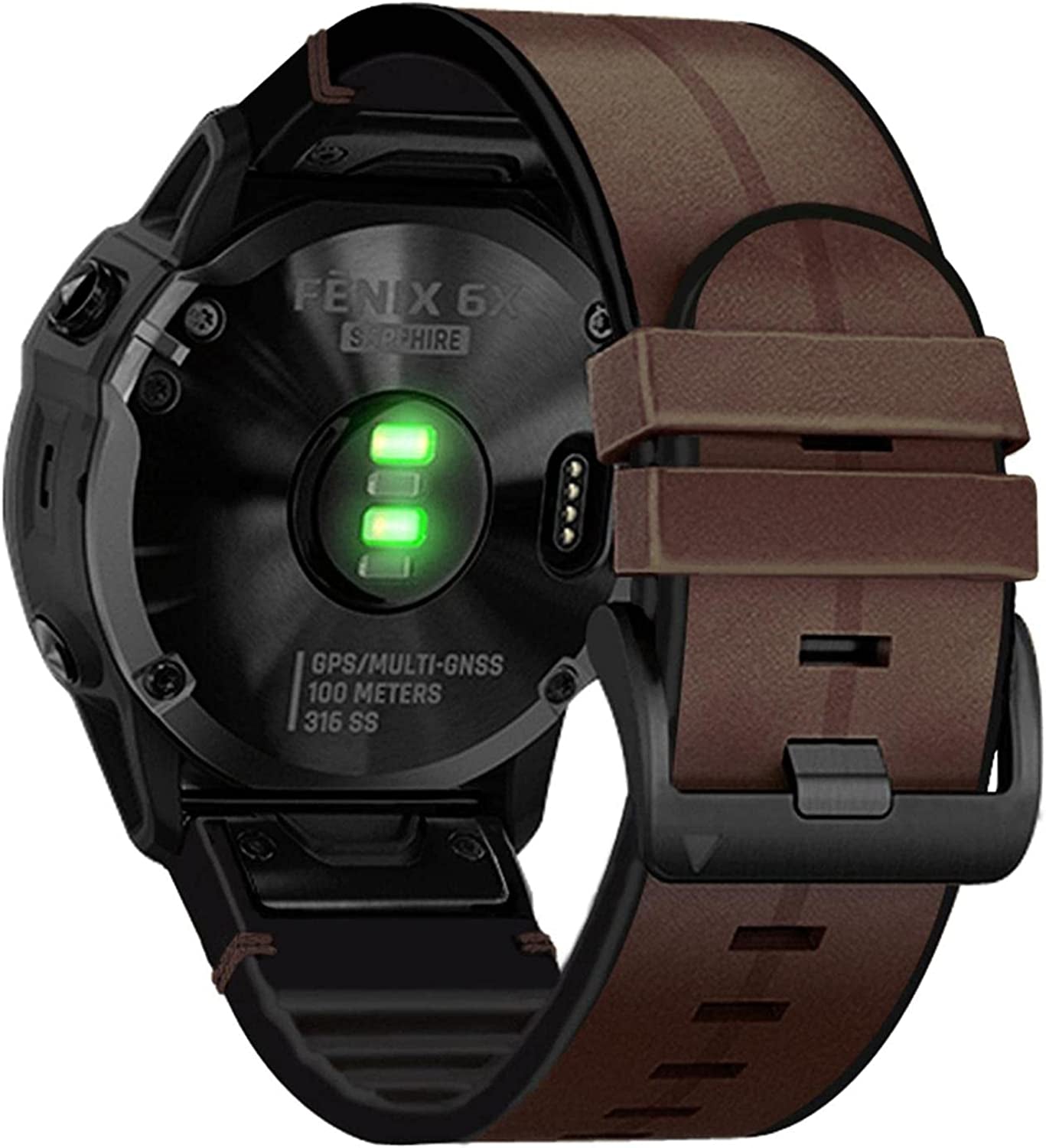 Abanen for Garmin Fenix 7X / Fenix 6X / Fenix 5X Watch Band, Quick Easy Fit 26Mm Soft Genuine Leather Hybrid Silicone Sweatproof Wristband Strap for Fenix 5X Plus,Tactix Delta,Fenix 3,Enduro  Abanen Coffee  