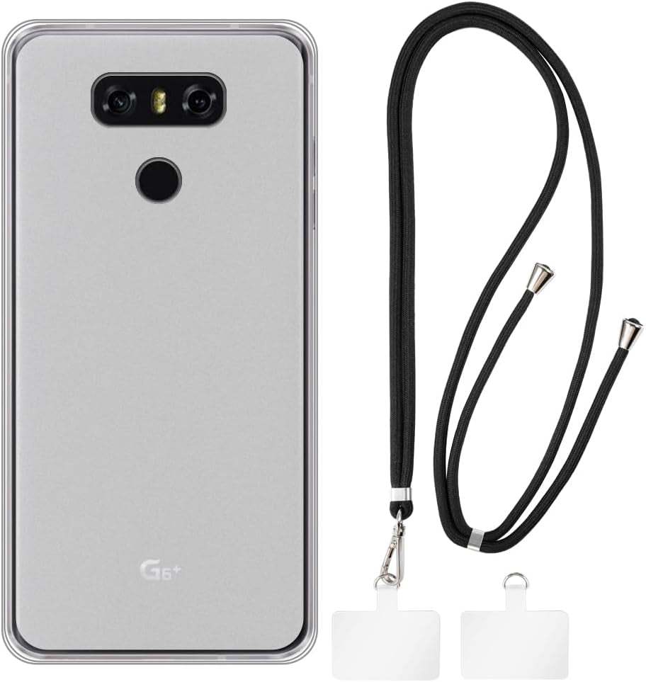 Shantime LG G6 Case + Universal Mobile Phone Lanyards, Neck/Crossbody Soft Strap Silicone TPU Cover Bumper Shell for LG G6 (5.7”)  Shantime White Case + Black Lanyard  