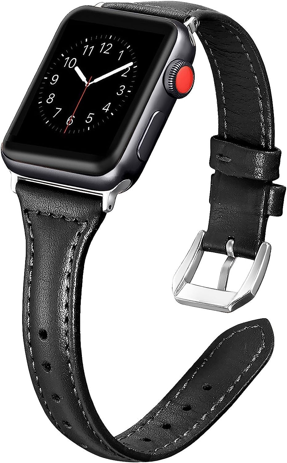 Secbolt Leather Bands Compatible Apple Watch Band 38Mm 40Mm 41Mm 42Mm 44Mm 45Mm Slim Replacement Wristband Sport Strap for Iwatch SE Series 8 7 6 5 4 3 2 1 Stainless Steel Buckle  Secbolt Black 38mm/40mm/41mm 