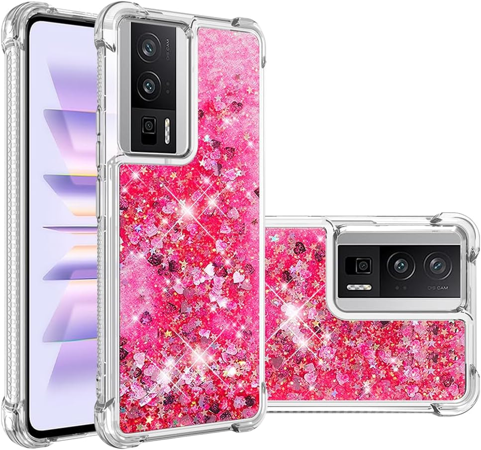 LEMAXELERS Case for Xiaomi Poco F5 5G, Bling Glitter Liquid Clear Case Floating Quicksand Shockproof Protective Sparkle Silicone Soft TPU Case for Xiaomi Poco F5 5G. YBL Love Rose  LEMAXELERS Love-4 Xiaomi Poco F5 Pro 5G 