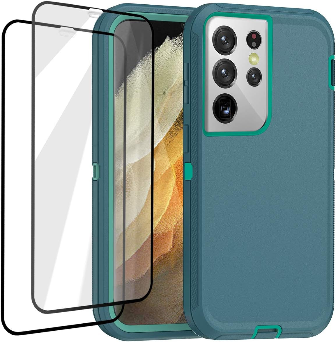 Aicase for Galaxy S21 Ultra Case with Screen Protector, Heavy Duty Drop Protection Full Body Rugged Shockproof/Dustproof 3-Layer Military Grade Tough Durable Phone Cover for Samsung Galaxy S21 Ultra  AICase Blue/Turquoise Galaxy S21 Ultra 