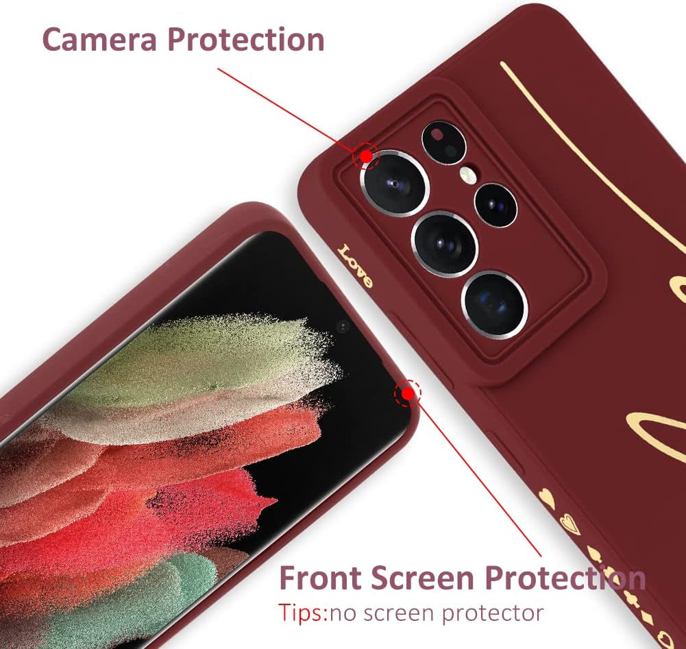 MOWIME for Samsung Galaxy S21 Ultra 5G Case, Back Cute Plating Love Letter Graphic with Anti-Fall Lens Cameras Cover Protection Soft TPU Shockproof Anti-Fingerprint Phone Cases for Women Girls Men-Red  MOWIME   