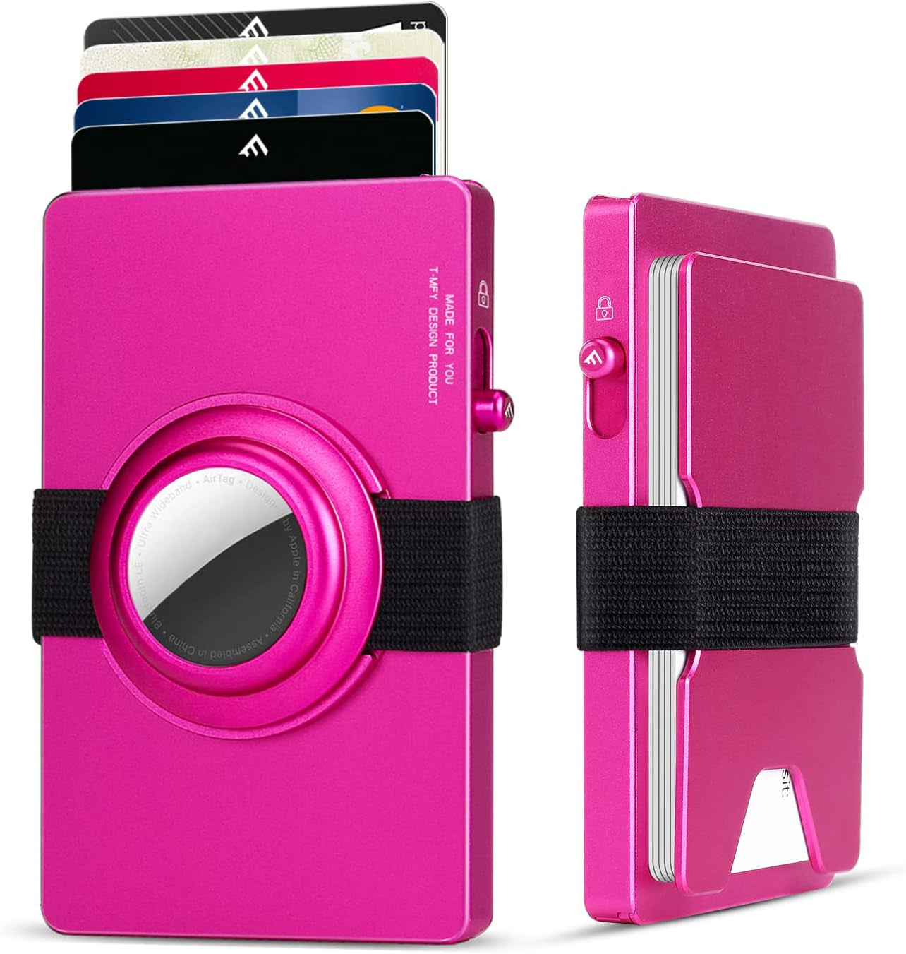 T-MFY Aluminum Card Holder with Snap-On Airtag Band&Expansion Board for Men - Slim Minimast RFID Blocking Magnetic Card Holder for 13 Credit Cards,Rose Red  T-MFY   