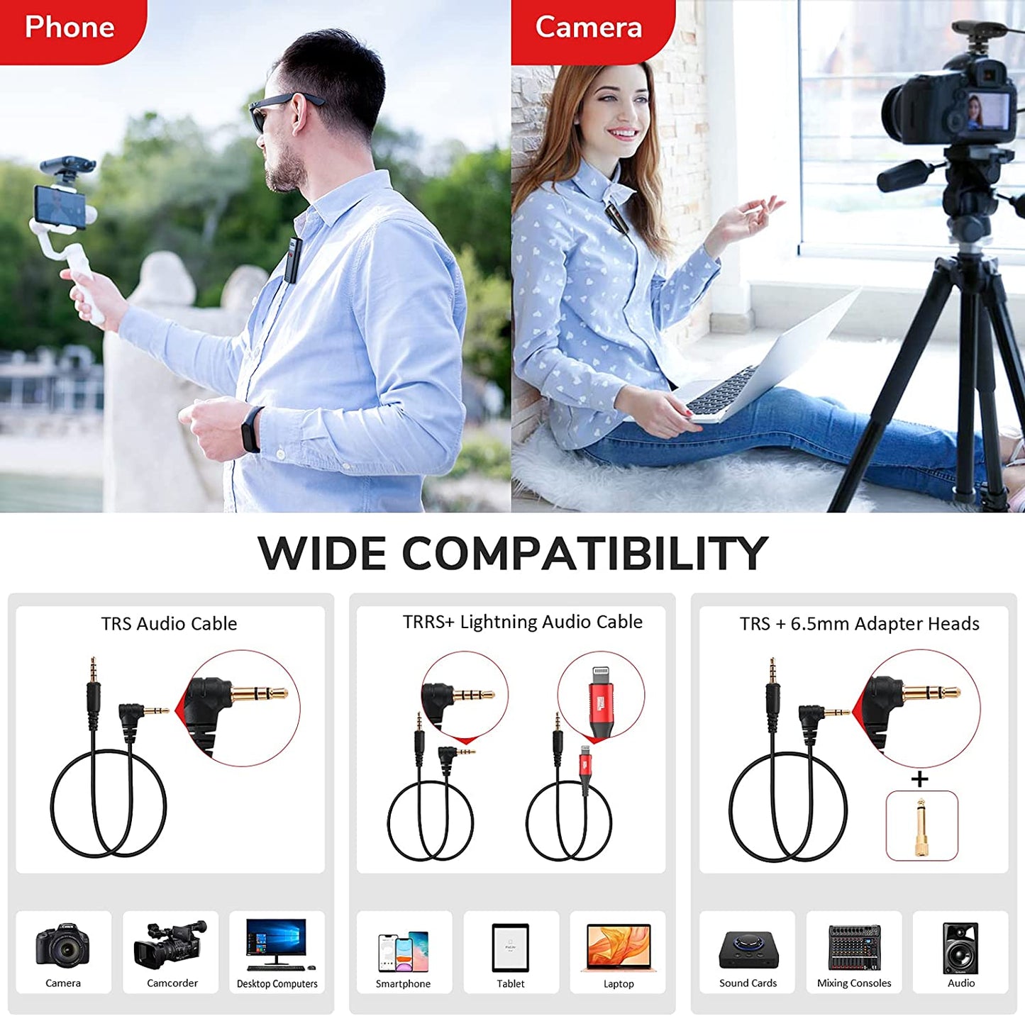 PIXEL UHF Wireless Lavalier Microphone System with Charging Case Professional Lapel Mic with 1 Receiver and 2 Transmitters for Smartphone, DSLR Camera, PA Speaker, Youtube, Video Recording  PIXEL   