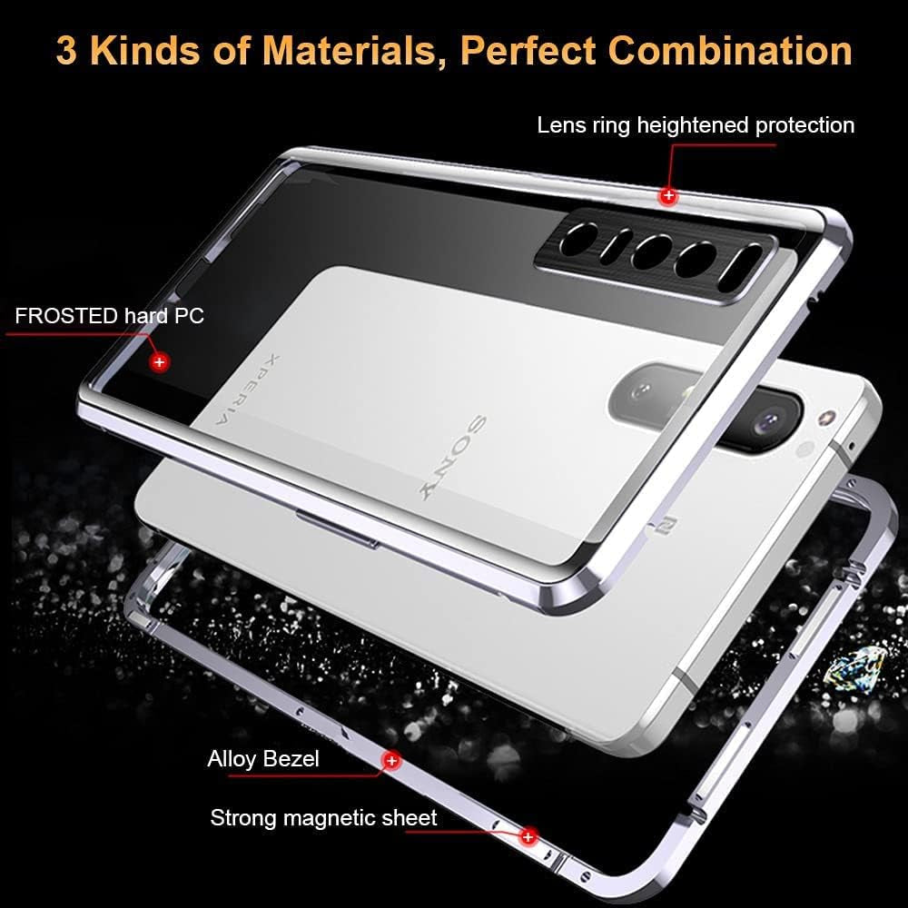 QUIETIP Case Compatible Sony Xperia 5 Iv,Magnetic Metal Frame Clear Tempered Glass + Hard PC Matte Back Non Slip Shockproof Case with Camera Protector,Silver  QUIETIP   
