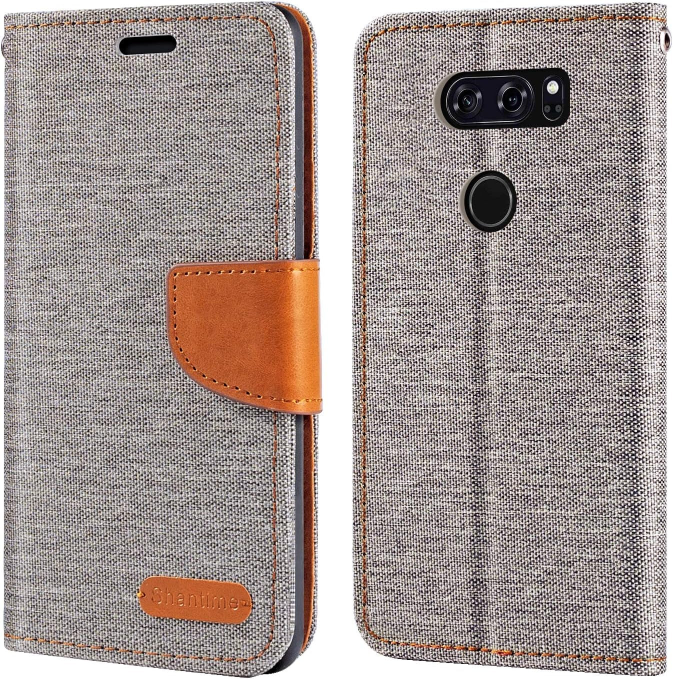 LG V30 Case, Oxford Leather Wallet Case with Soft TPU Back Cover Magnet Flip Case for LG V30 Plus  Shantime Grey  