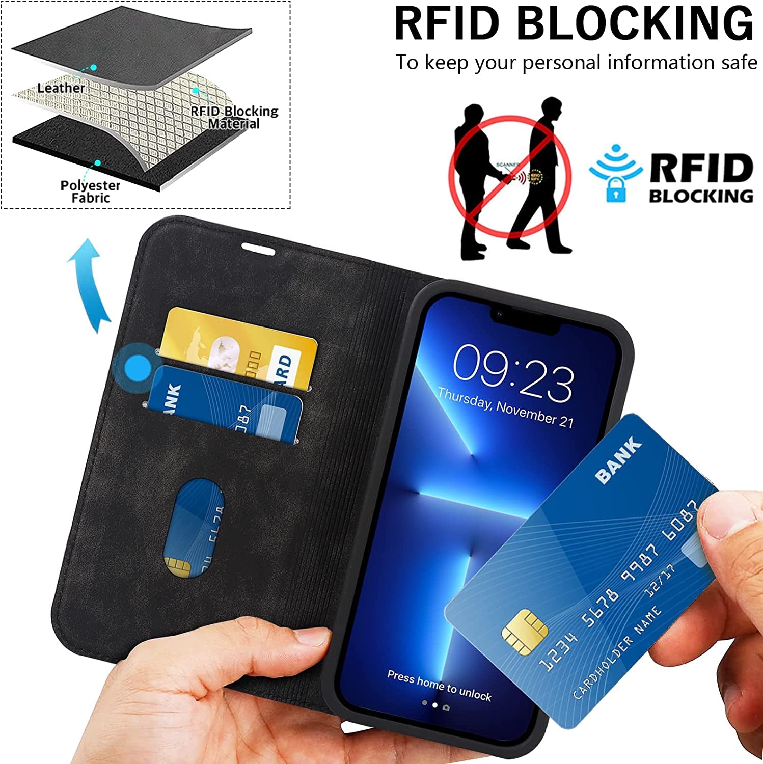 CASEOWL Compatible for Iphone 13 Pro Max Case Wallet [Support Magsafe Wireless Charger] with Card Holder[Rfid Blocking], Kickstand, Flip Leather Slim Iphone 13 Pro Max Wallet Case for Man Women-Black  CASEOWL   