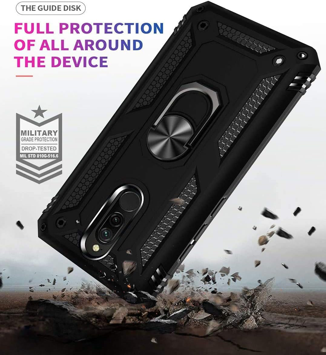Yahan for Xiaomi Redmi 8A / Redmi 8 Case,360 Degree Rotating Ring Kickstand Hybrid Heavy Duty Dual Layer Shockproof Defender Hard Back Case Cover with Tempered Glass Screen Protector,Black  YaHan   