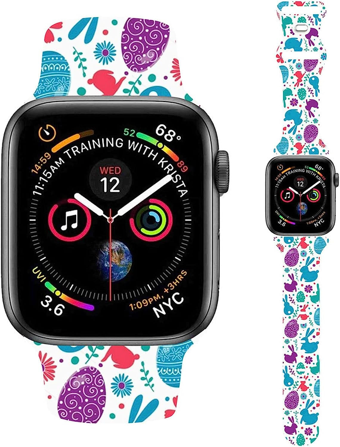 Easter Theme Bunny Rabbit Eggs Pattern Bands Compatible with Apple Watch 38Mm 40Mm 41Mm 42Mm 44Mm 45Mm 49Mm, Soft Silicone Sports Wristband Strap for Iwatch SE & Series 8/7/6/5/4/3/2/1  HYHMXB 04.Color 4 38mm/40mm/41mm M/L 