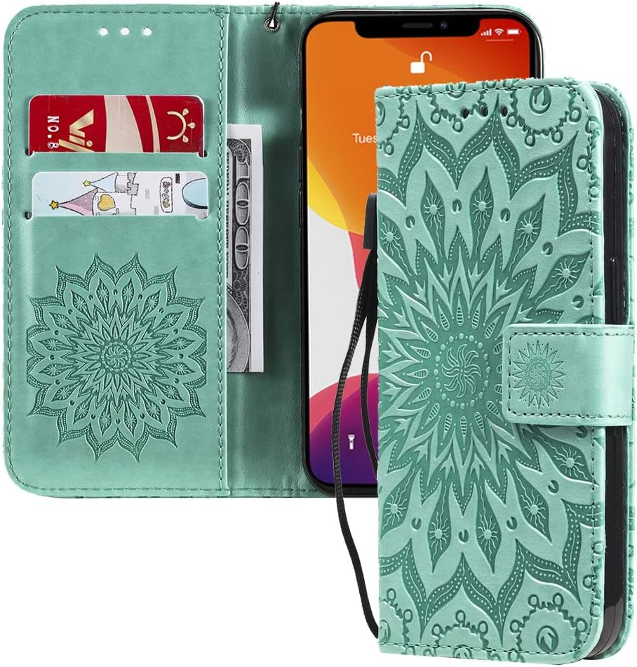 Asdsinfor LG G8 Case Stylish Advanced Embossing Wallet Case Credit Cards Slot with Stand for PU Leather Shockproof Flip Magnetic Case for LG G8 / LG G8 Thinq/Lg G8S Sunflower Blue KT  Asdsinfor Kt Sunflower:Green  