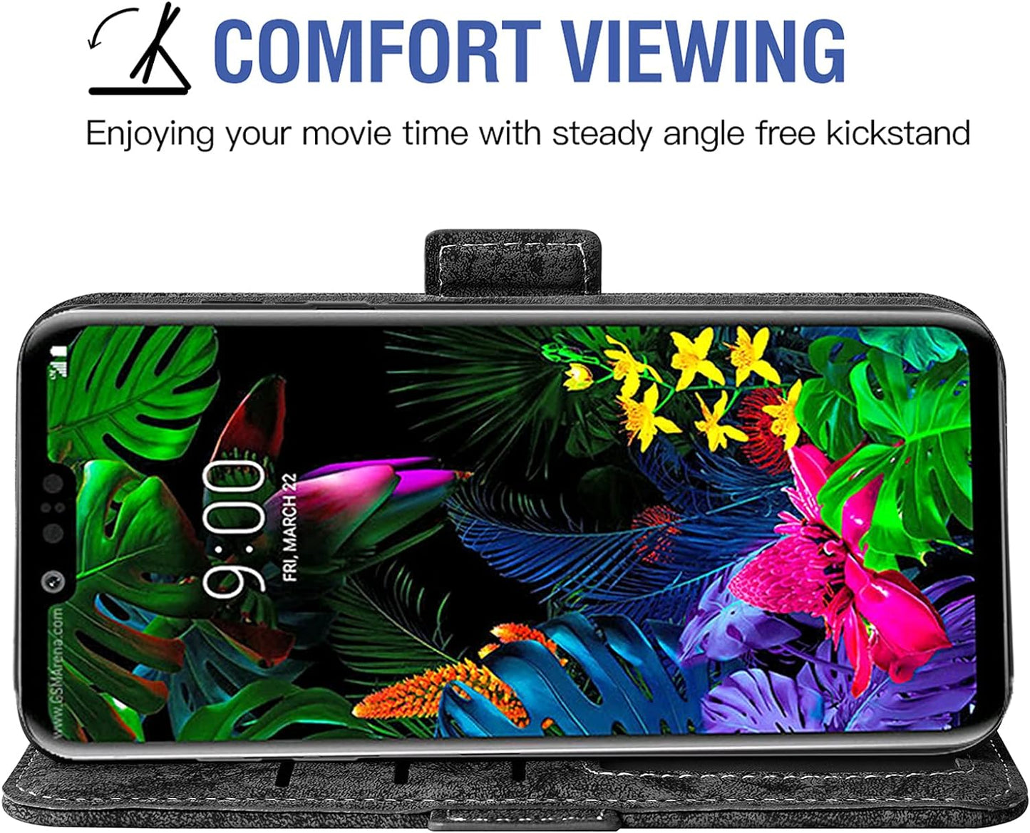 Asuwish Compatible with LG G8 Thinq Wallet Case Tempered Glass Screen Protector Card Holder Stand Kickstand Cell Accessories Leather Phone Cases for LGG8 Thin Q G 8 LG8 G8Thinq Lgg8Thinq 8G Black  Asuwish   