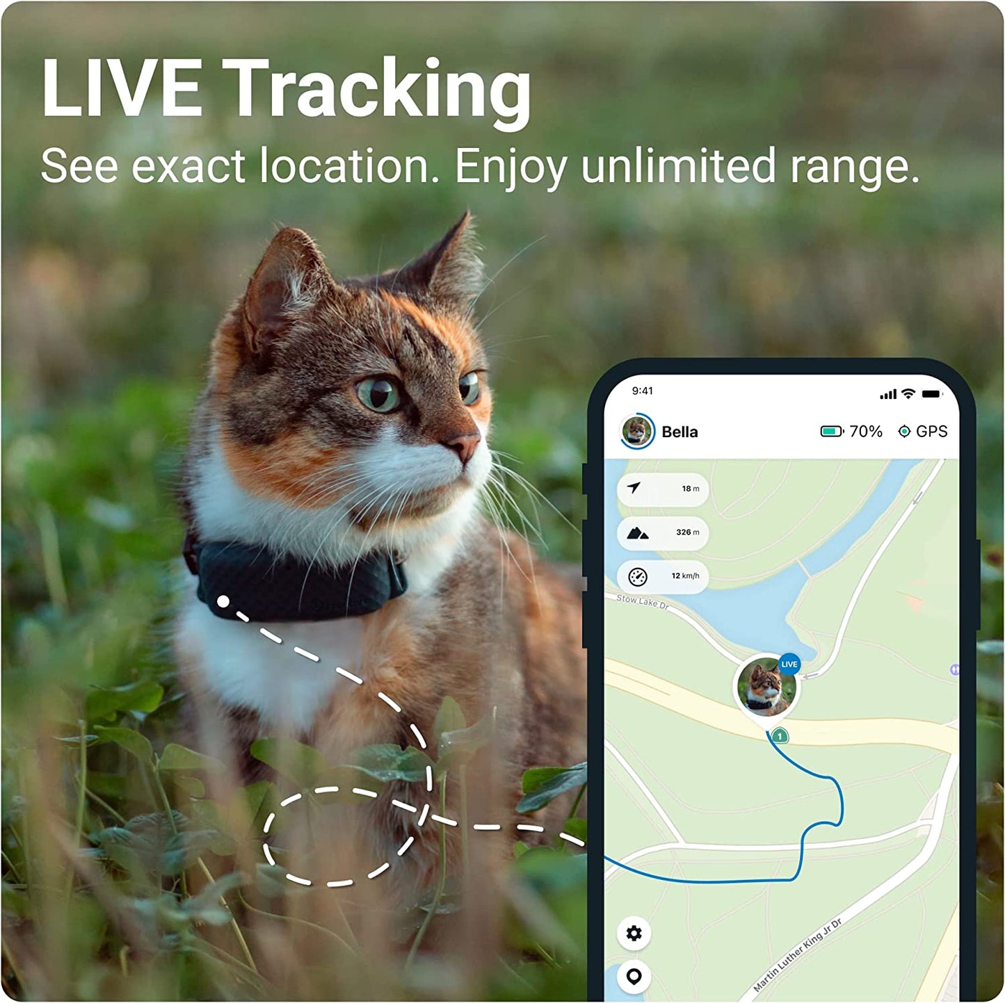 Tractive GPS Pet Tracker for Cats - Waterproof, GPS Location & Smart Activity Tracker, Unlimited Range, Works with Any Collar (Midnight Blue)  Tractive GmbH   
