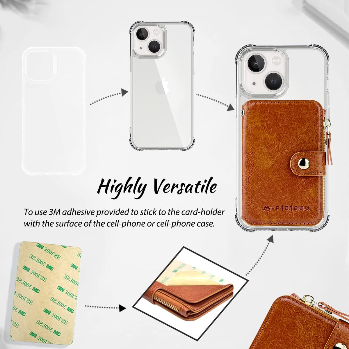 M-Plateau Phone Wallet Vegan Leather Magnetic Button Wallet for Men Have 6 Id Window Designed for Iphone 13 Pro Max,Google Pixel, Galaxy Attachment 3M Adhesive Sticker (Brown)  M-Plateau   