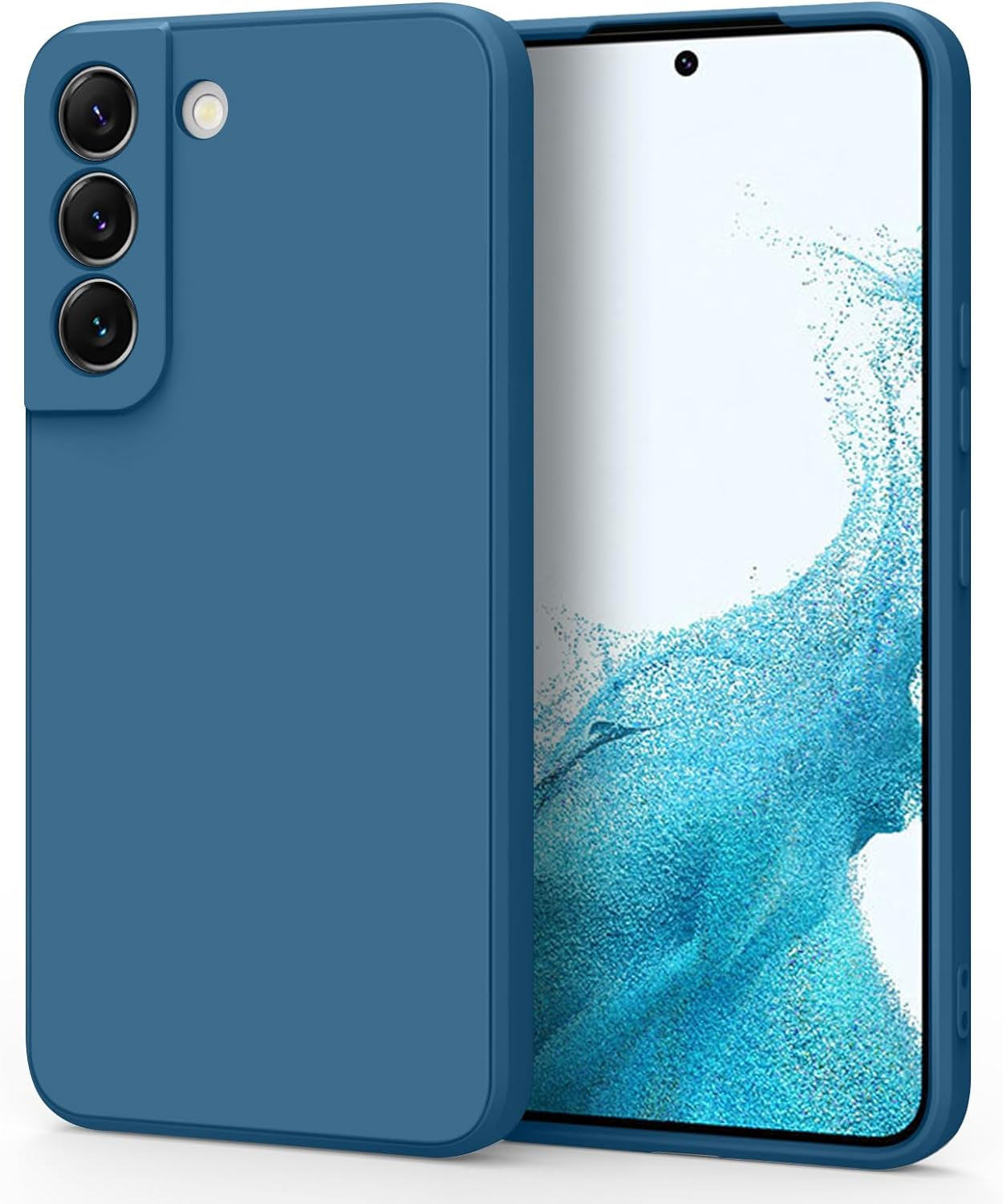 Vanjua [2 Pack] for Samsung Galaxy S22 Case, Stylish Liquid Silicone Slim Full-Body Protective Cover for Samsung Galaxy S22 5G 6.1 Inch Phone Case (Navy Blue+Light Cyan)  Vanjua Z Navyblue  