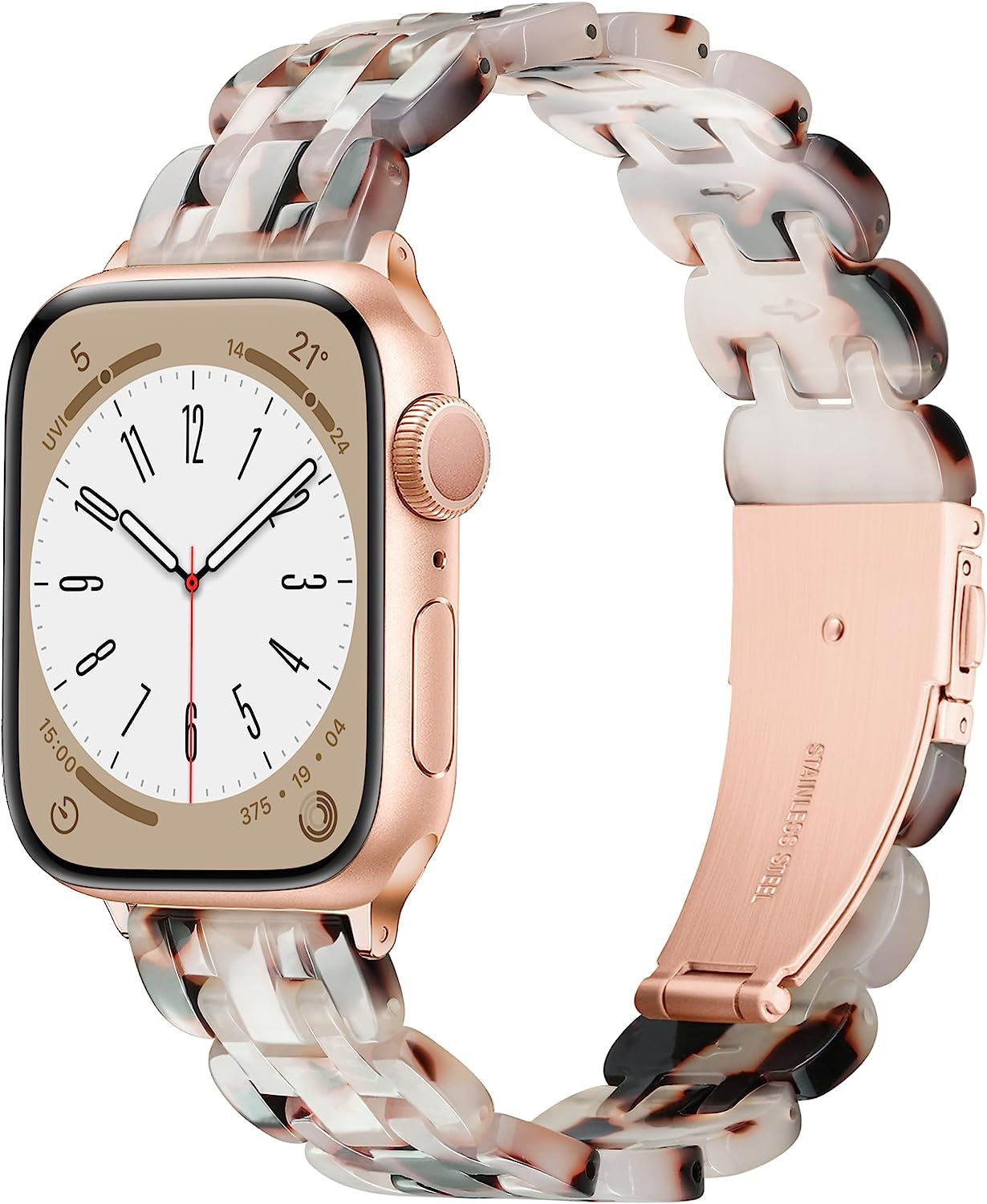 Vamyzji Compatible with Apple Watch Band 41Mm 40Mm 38Mm or 49Mm 45Mm 44Mm 42Mm, Light Waterproof Easy Adjustable Resin Replacement Iwatch Band for Apple Watch Ultra Series 8 Series 7 6 SE 5 4 3 2 1  Vamyzji Tortoise flower for Rose Gold 41mm/40mm/38mm 