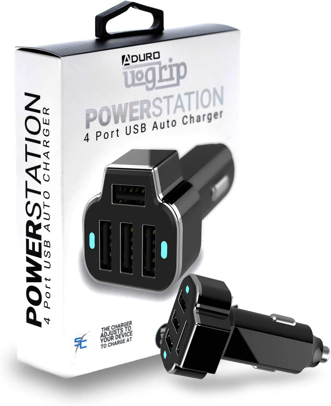 Aduro 4 Port Car Charger USB Adapter, 12V Fast Car Charger USB Adapter Power Station 5.2A/26W Output (Black)  Aduro Products LLC   