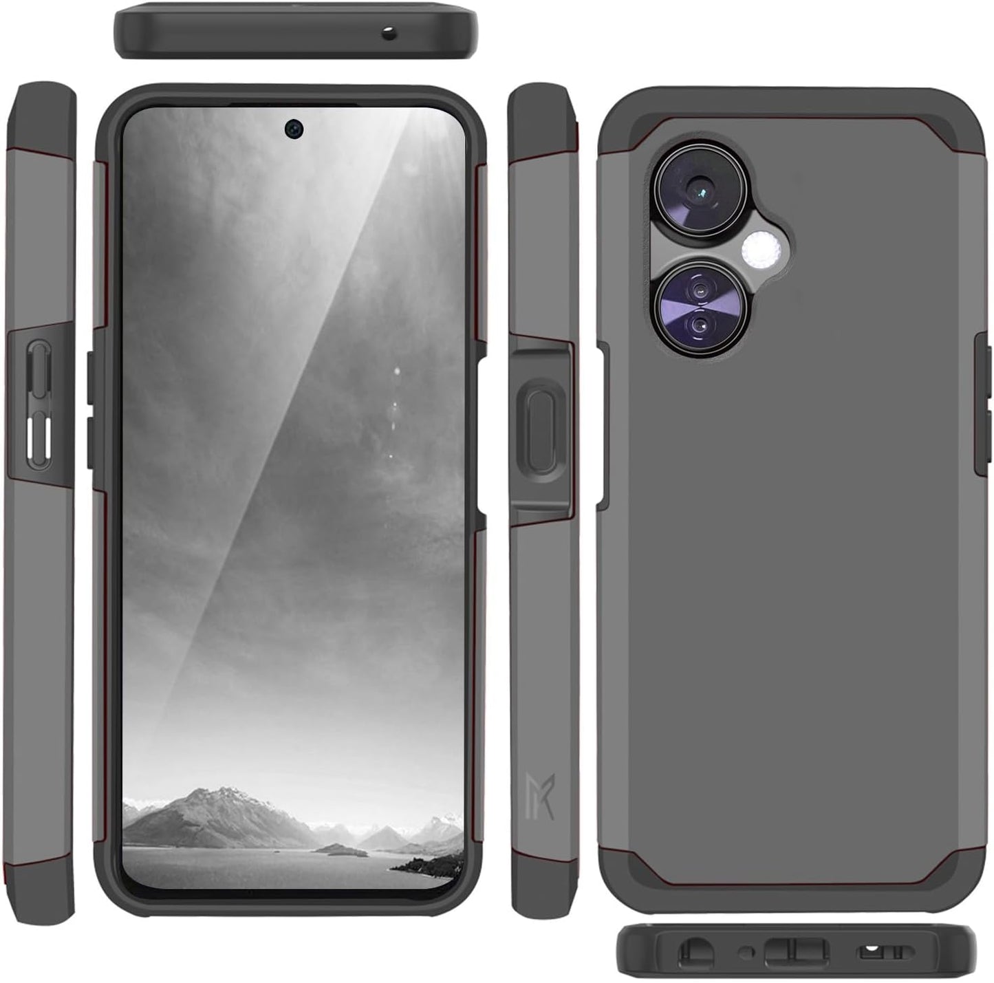 TJS Compatible for Oneplus Nord N30 5G Case, with Tempered Glass Screen Protector Dual Layer Hybrid (Magnetic Mount Friendly) Shockproof Drop Protection Impact Phone Case (Gray)  TJS   