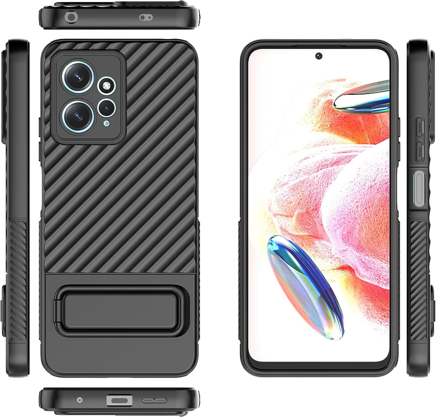 Zzjoooj for Xiaomi Redmi Note 12 4G Case with Kickstand, Shockproof Rugged TPU Cover, Shock-Absorption anti Impact Scratch Resistant Phone Cover, with Soft Microfiber Lining, Black  zZjoOoj   