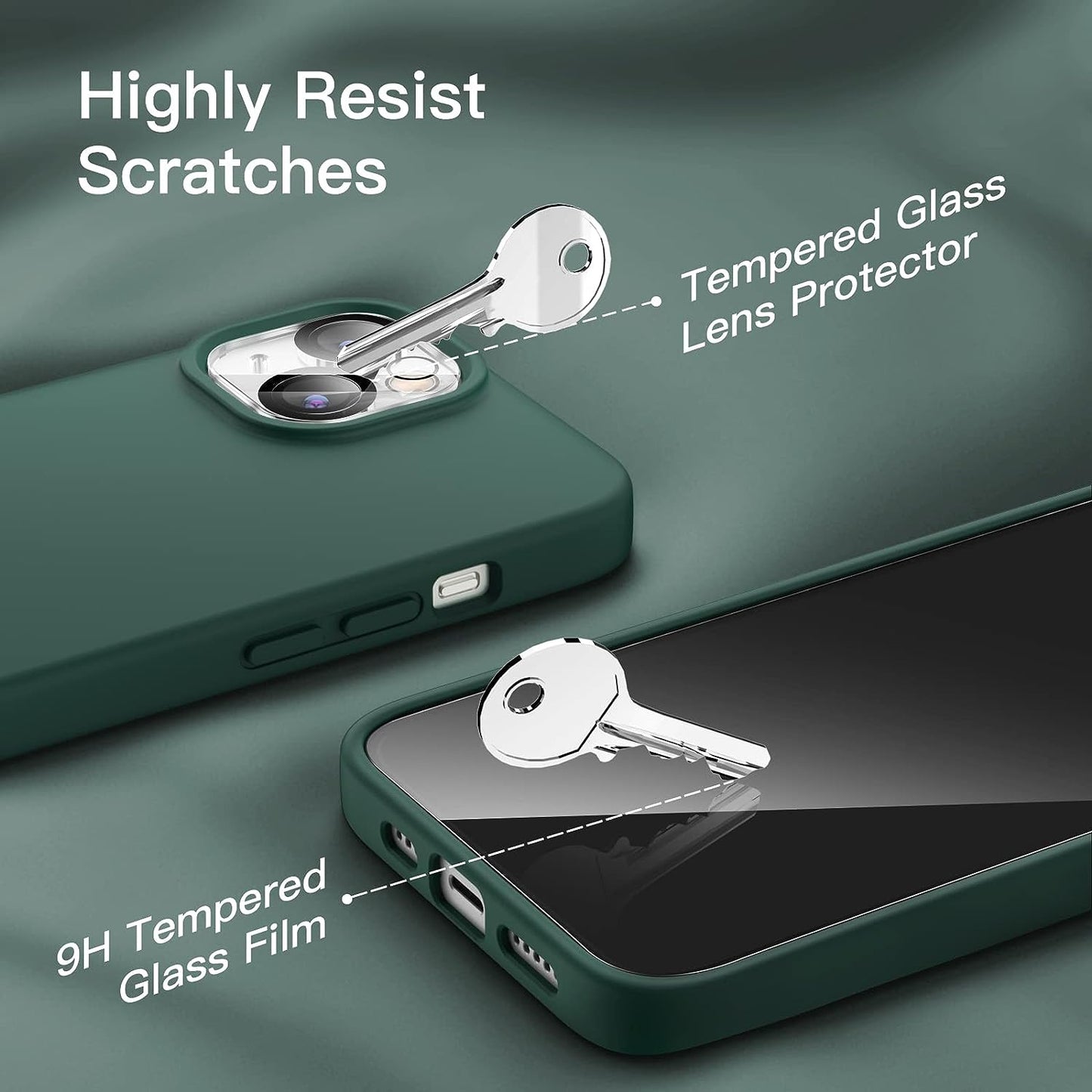 Jetech 3 in 1 Silicone Case for Iphone 14 plus 6.7-Inch, with 2-Pack Screen Protector and 2-Pack Camera Lens Protector, Full Coverage Tempered Glass Film, Shockproof Phone Cover (Midnight Green)  JETech   