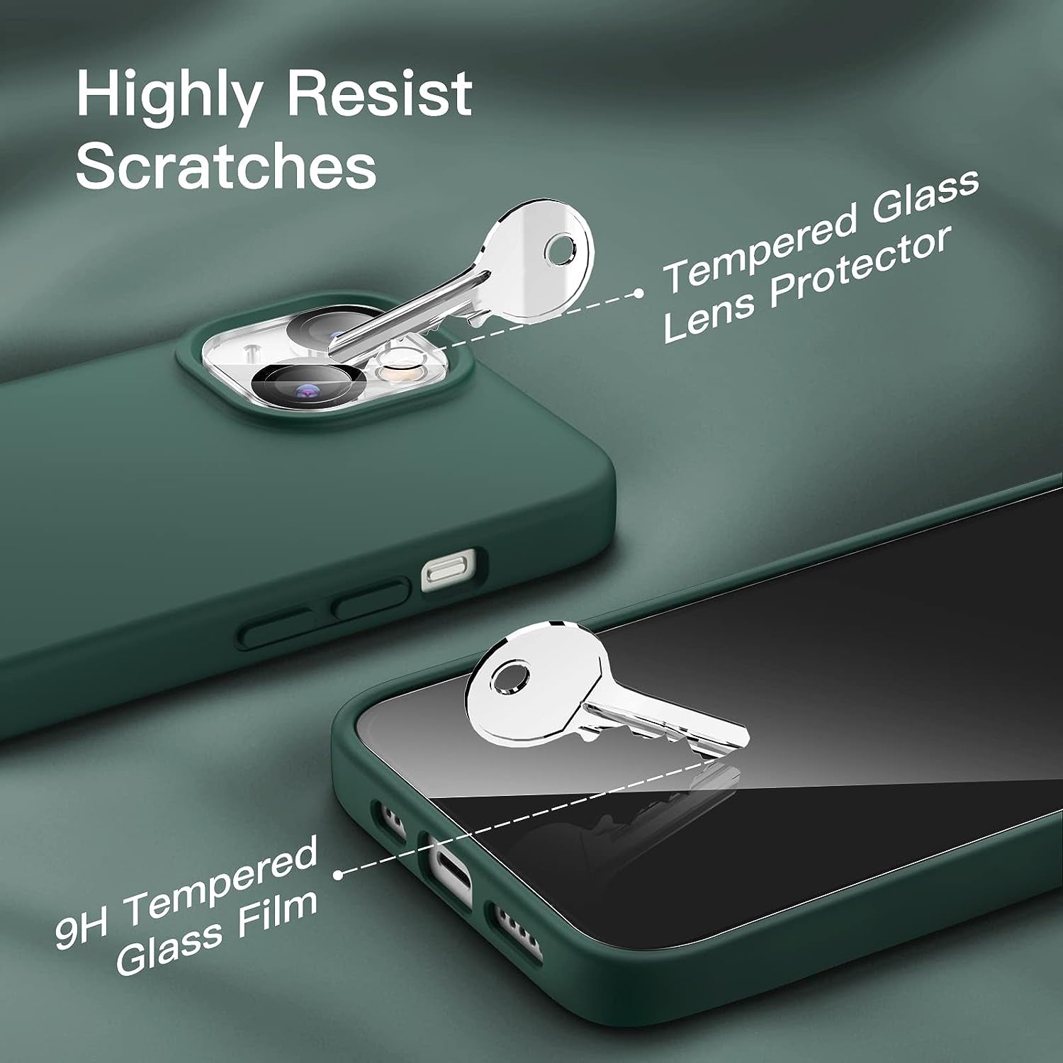 Jetech 3 in 1 Silicone Case for Iphone 14 plus 6.7-Inch, with 2-Pack Screen Protector and 2-Pack Camera Lens Protector, Full Coverage Tempered Glass Film, Shockproof Phone Cover (Midnight Green)  JETech   
