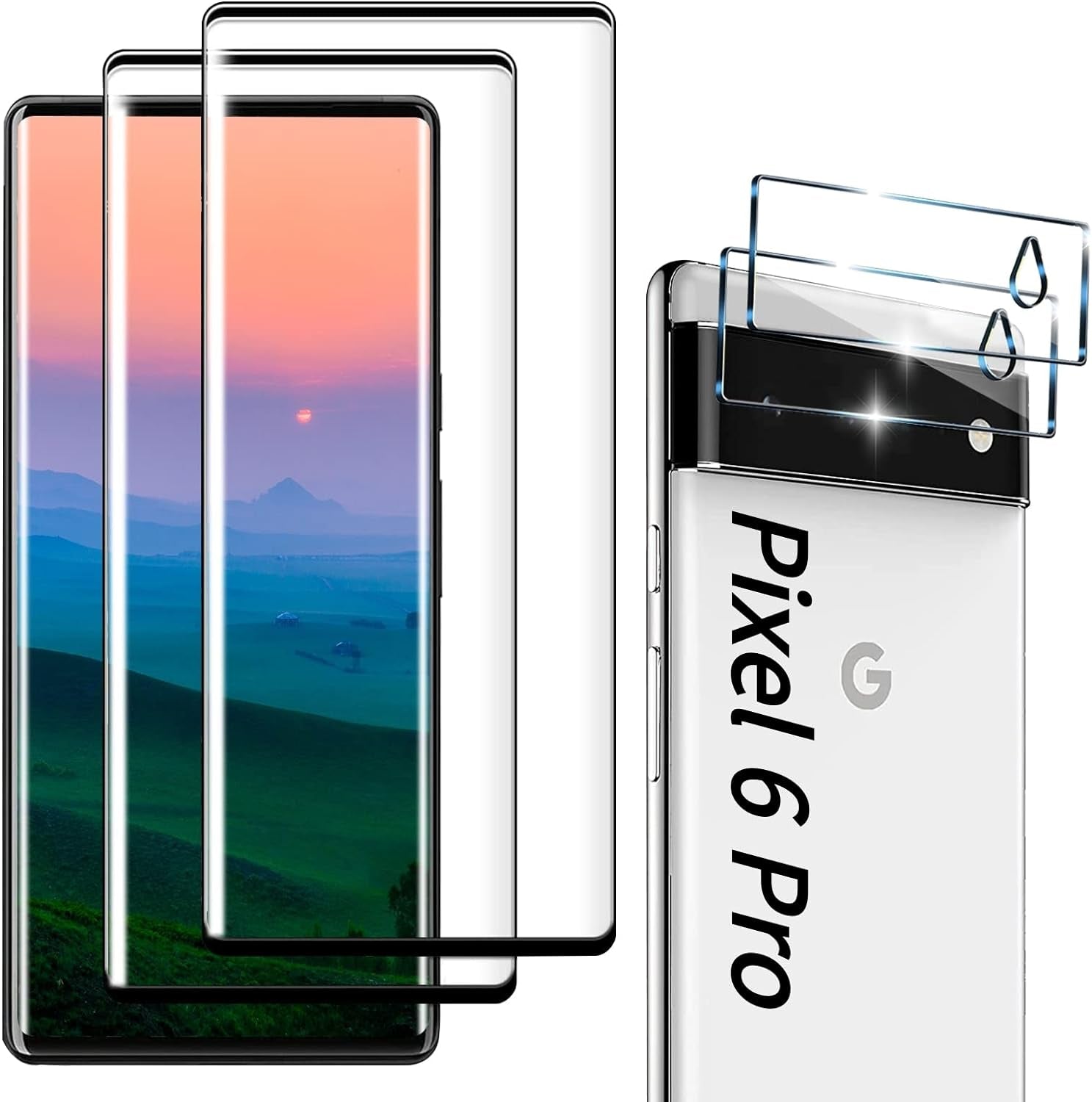 [2+2 Pack] Google Pixel 6 Pro Screen Protector, 9H Tempered Glass, Ultrasonic Fingerprint Support, 3D Curved,Hd Clear Scratch Resistant for Google Pixel 6 Pro 5G Glass Screen Protector  Arshek   