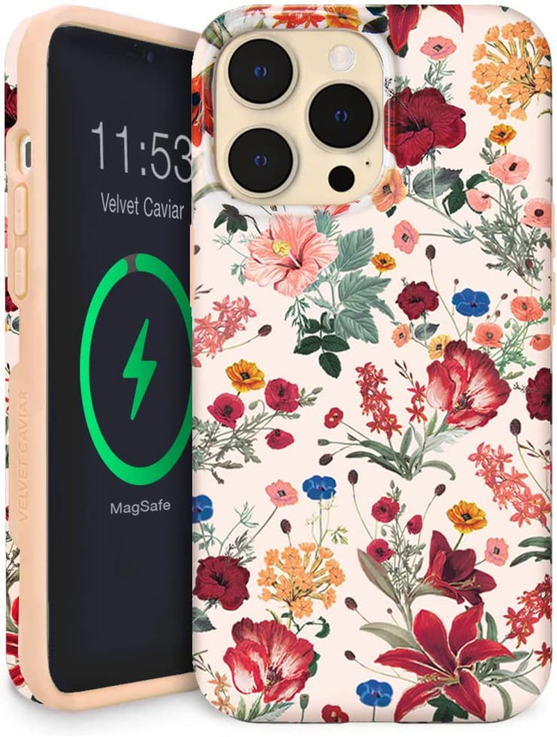 Velvet Caviar Designed for Iphone 14 PRO Case Floral [10Ft Drop Tested] Compatible with Magsafe - Protective Microfiber Lining (Purple, Rose Gold)  Velvet Caviar Nude Vintage Floral Iphone 14 Pro Max 