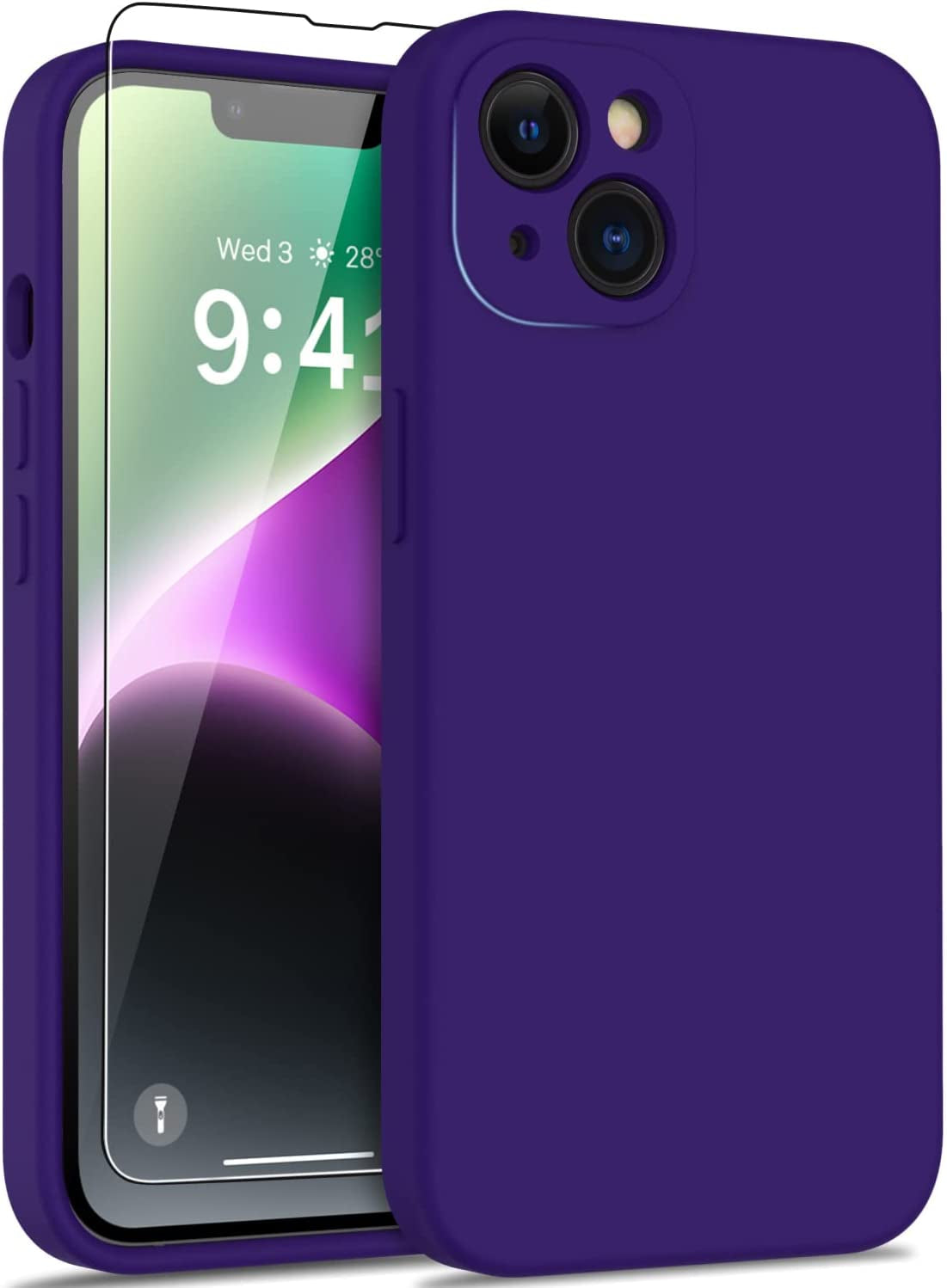 DEENAKIN Iphone 14 plus Case with Screen Protector,Enhanced Camera Cover,Passing 16Ft Drop Tested Soft Silicone Gel Rubber,Slim Fit Protective Phone Case for Iphone 14 plus 6.7" Hot Pink  DEENAKIN Dark Purple  