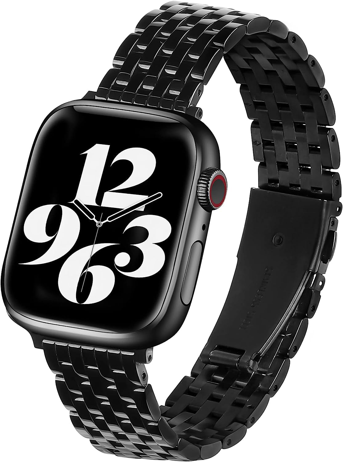 TISIMO for Apple Watch Band 38Mm 40Mm 41Mm 42Mm 44Mm 45Mm Series 8 7 6 5 4 3 2 1 SE SE2 Women and Men,Classic Stainless Steel Metal Watchband for Iwatch Bands,Pretty Shiny Look  TISIMO Shiny Black 45mm 44mm 42mm 