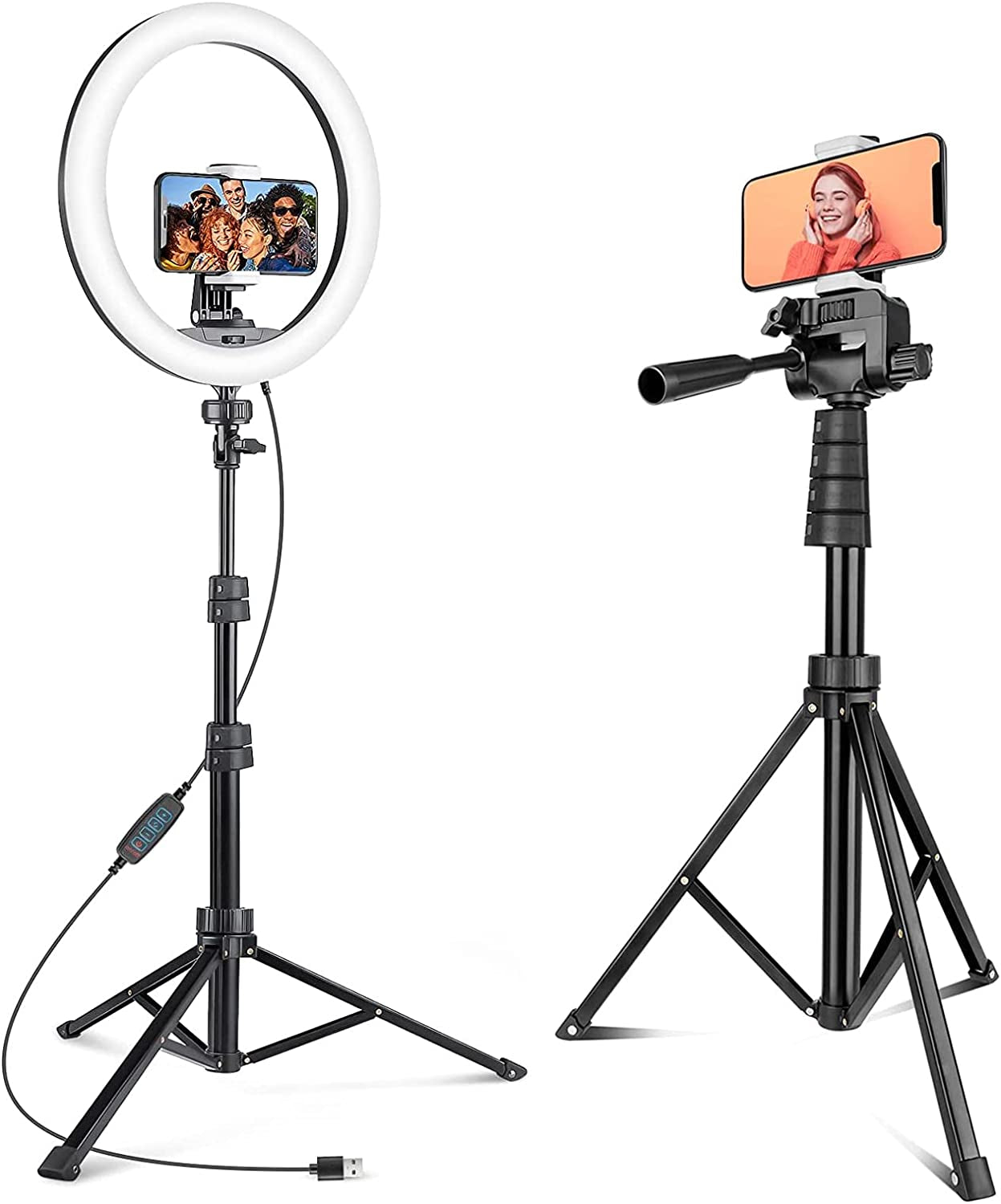 67" Phone Tripod Bunlde with 12'' Selfie Ring Light with 62'' Tripod Stand, LED Lighting with Phone Stand for Video Recording, Compatible with Cell Phones and Cameras  Aureday   