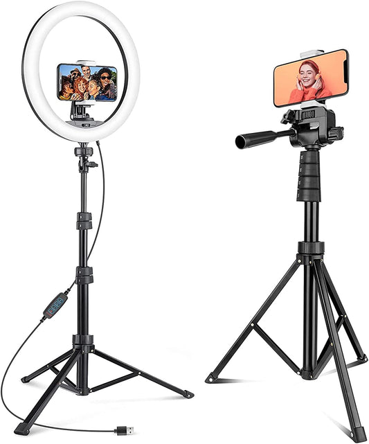67" Phone Tripod Bunlde with 12'' Selfie Ring Light with 62'' Tripod Stand, LED Lighting with Phone Stand for Video Recording, Compatible with Cell Phones and Cameras  Aureday   