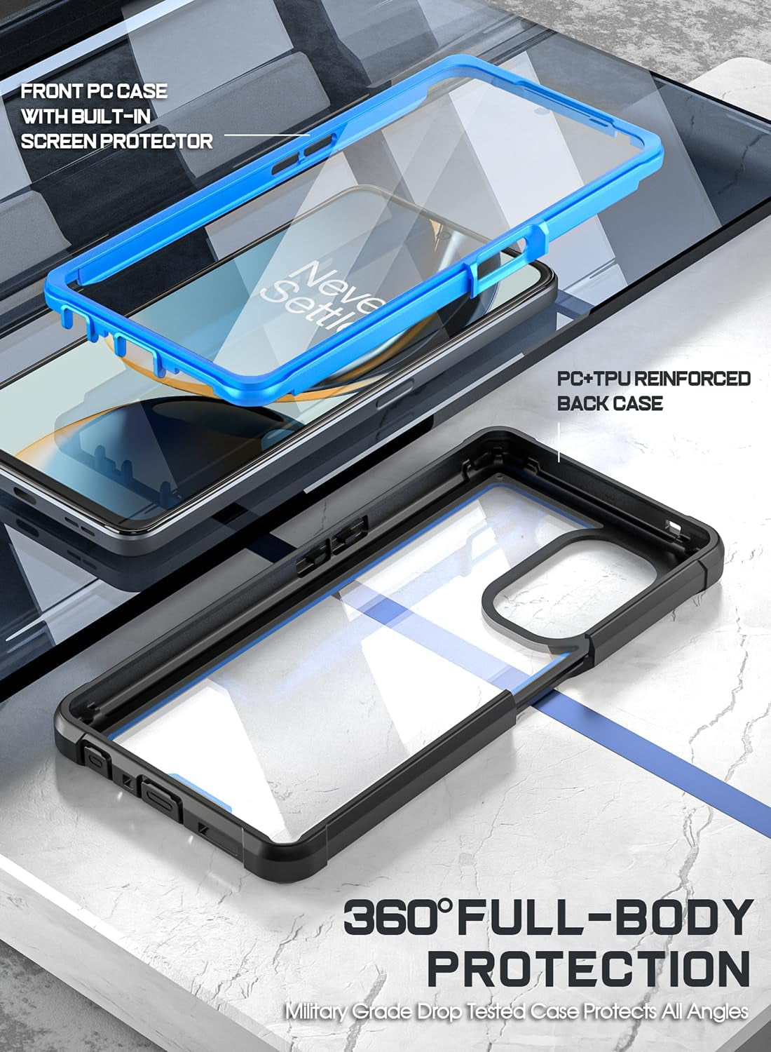 Poetic Guardian Case Designed for Oneplus Nord N30 5G, [20FT Mil-Grade Drop Tested], Full Body Hybrid Shockproof Bumper Cover with Built-In Screen Protector, Blue/Clear  Poetic   