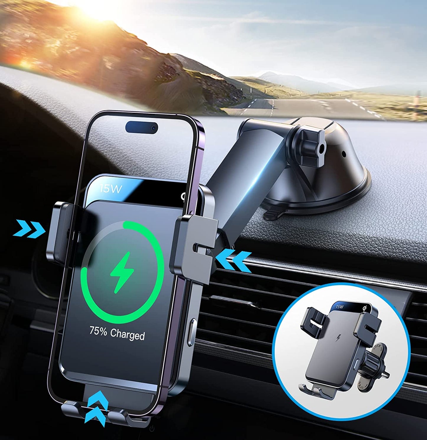 Wireless Car Charger,15W Qi Fast Charging Car Charger Phone Holder Mount, Auto-Clamping Alignment Windshield Dashboard Air Vent Cell Phone Holder for Iphone 13 12 11 Pro Max XS 8, Galaxy S22/S20+ Etc  JOYROOM   