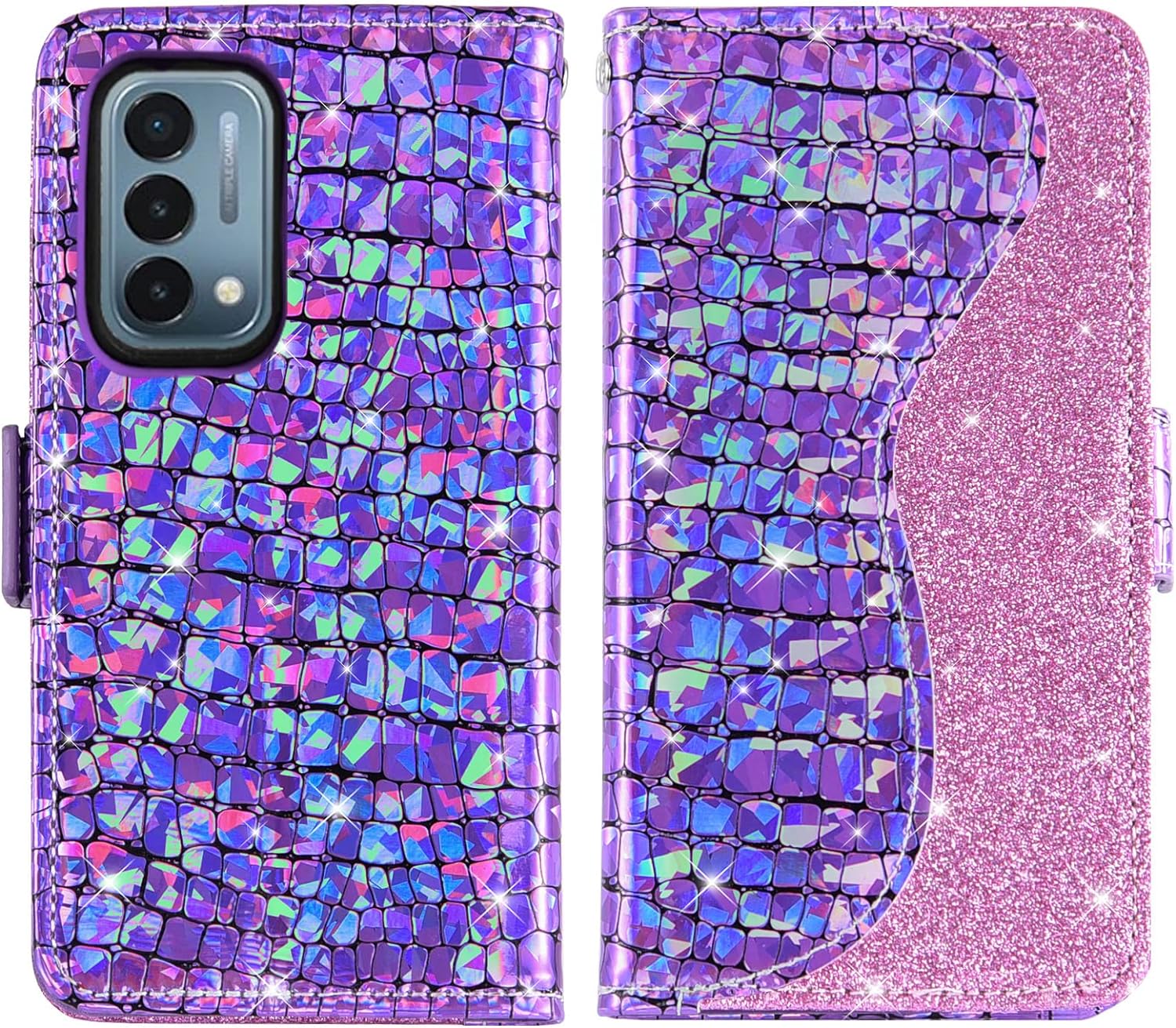 Asuwish Phone Case for Oneplus Nord N200 5G Wallet Cover with Screen Protector and Flip Card Holder Bling Glitter Stand Cell One plus N 200 G5 1 plus 200N 1Plus One+ 1+ N2005G 2021 Women Girls Purple  Asuwish   