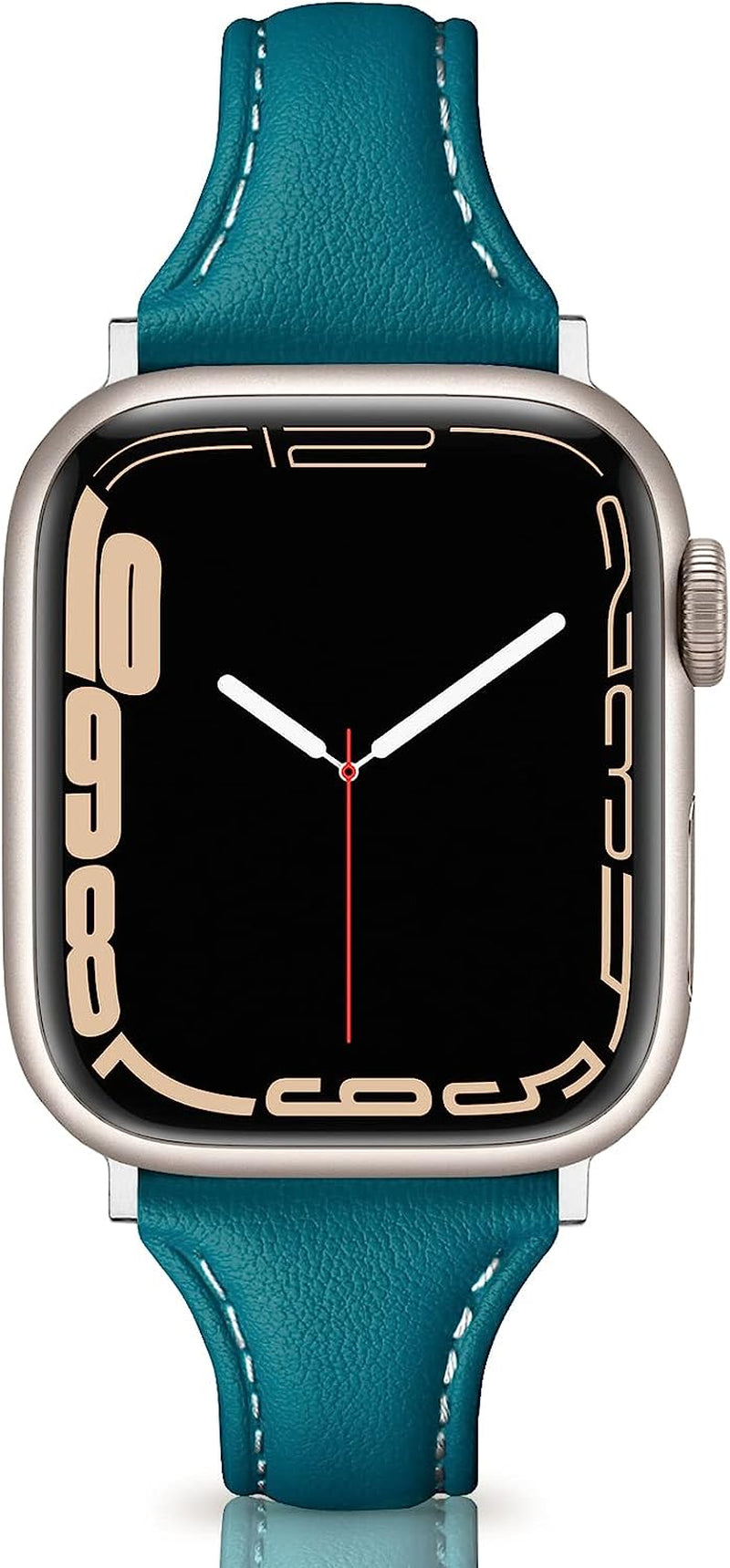 Eyamumo Leather Band Compatible for Apple Watch Band 38Mm 40Mm 41Mm, Slim Thin Elegant Genuine Leather Strap Compatible for Iwatch Series 8, 7, 6, 5, 4, 3, 2, 1, SE, Sport & Edition for Women  Eyamumo Bleu paon / Silver Adapter 38mm / 40mm / 41mm 