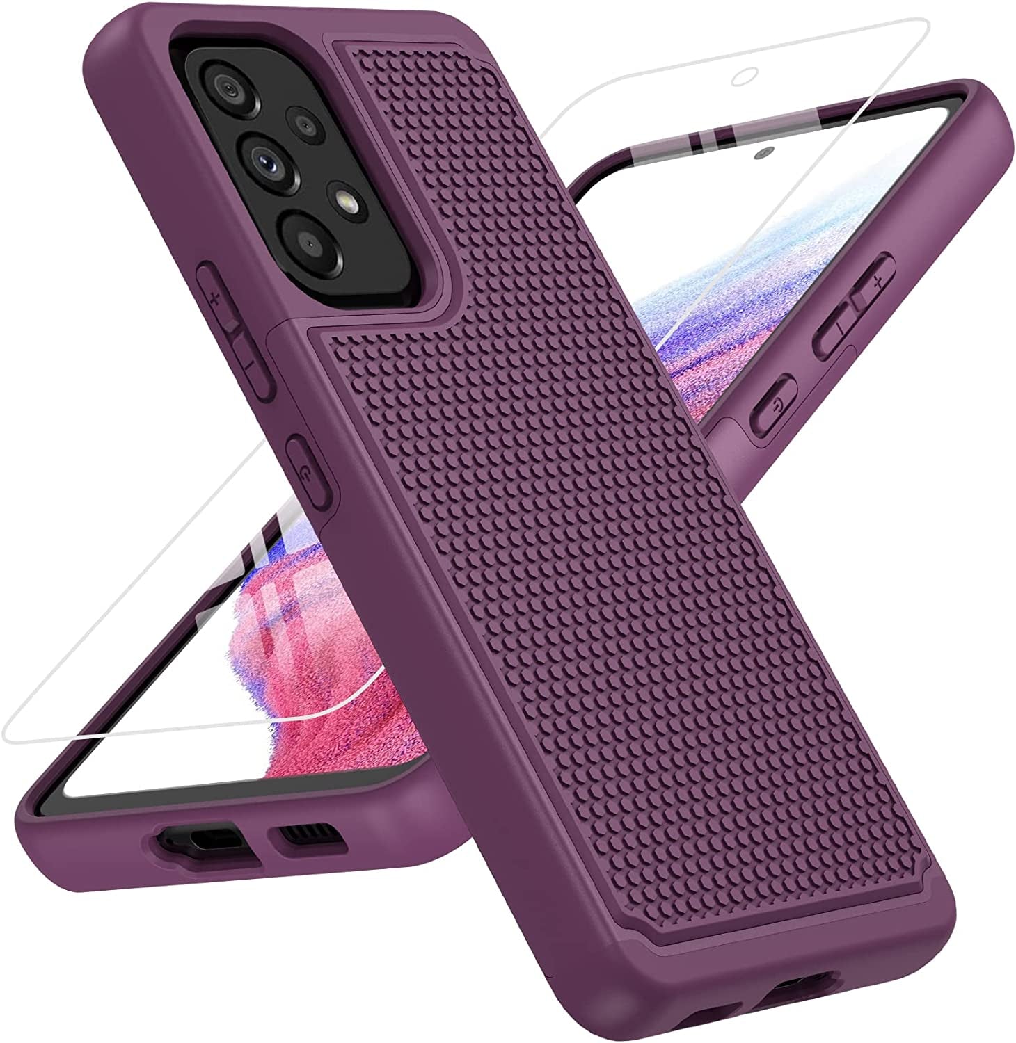 BNIUT for Samsung Galaxy A53 5G (Galaxy A53 5G UW) Case: Dual Layer Protective Heavy Duty Cell Phone Cover Shockproof Rugged with Non Slip Textured Back - Military Protection - 6.5Inch (Dark Green)  binghexin Burgundy Purple  