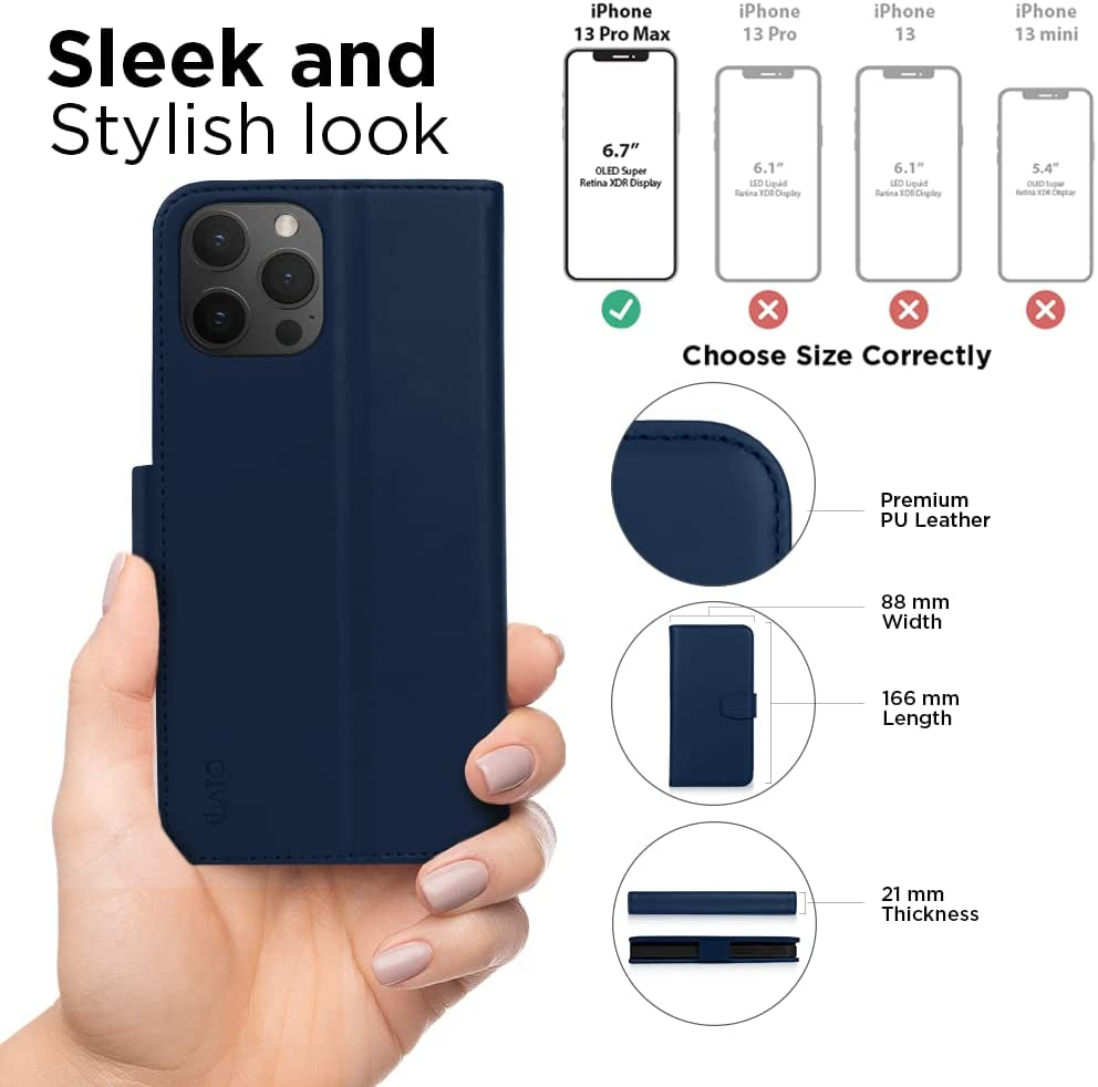 Iato Iphone 13 Pro Max Wallet Case. Magsafe Compatible Detachable PU Leather Folio Cover. Landscape Stand & RFID Card Protective Flip Removable Accessory for Iphone 13 Pro Max (2021) 6.7-Inch [Blue]  iATO   