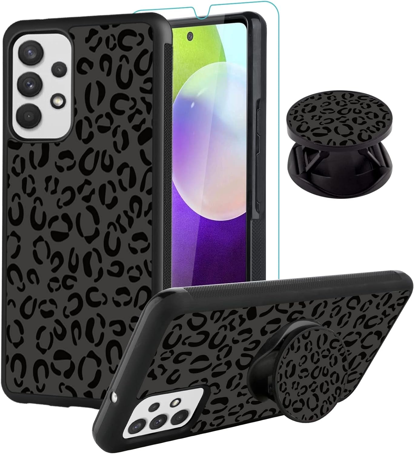 SAKUULO Samsung Galaxy Note 20 Case, [Screen Protector + Kickstand] Black Leopard Cheetah Design, Anti-Slip Shockproof Lightweight Flexible TPU Bumper Protective Case for Galaxy Note 20 6.7 Inch  SAKUULO Samsung Galaxy A52 5G 6.5  