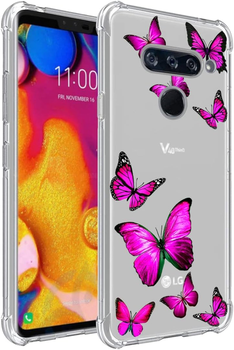 Tothedu Phone Case for LG V40/V40 Thinq Case V405UA0 Case for Girls, Clear Slim Shockproof Pattern Soft Flexible TPU Back Phone Protective Cover Cases for LG V40 Thinq (Rose Butterfly)  Tothedu   