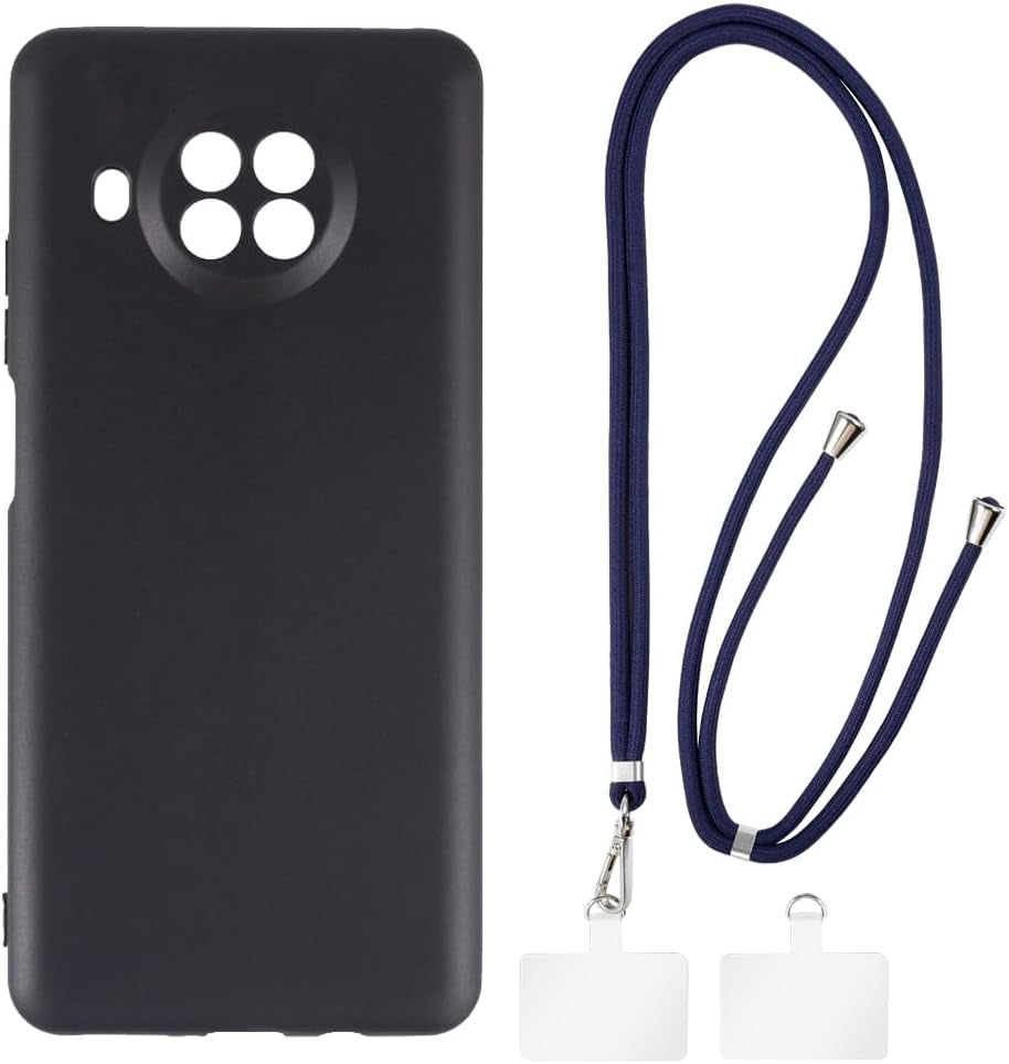 Shantime Xiaomi Mi 10T Lite Case + Universal Mobile Phone Lanyards, Neck/Crossbody Soft Strap Silicone TPU Cover Bumper Shell for Xiaomi Mi 10T Lite 5G (6.67”)  Shantime Black Case + Blue Lanyard  