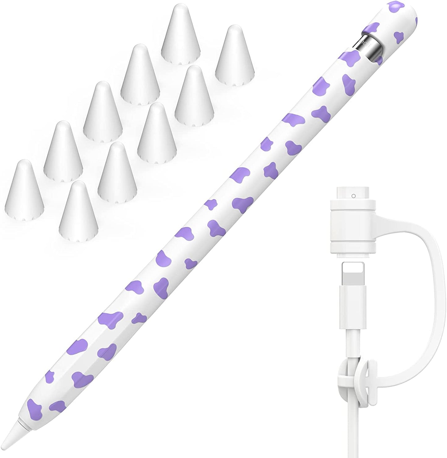 NIUTRENDZ Cow Print Case for Apple Pencil 2Nd Generation Case Cover Silicone Protective Sleeve Skin Accessories with 10Pcs Apple Pencil Tips Cover (Purple)  NIUTRENDZ Purple Apple Pencil 1st Generation 