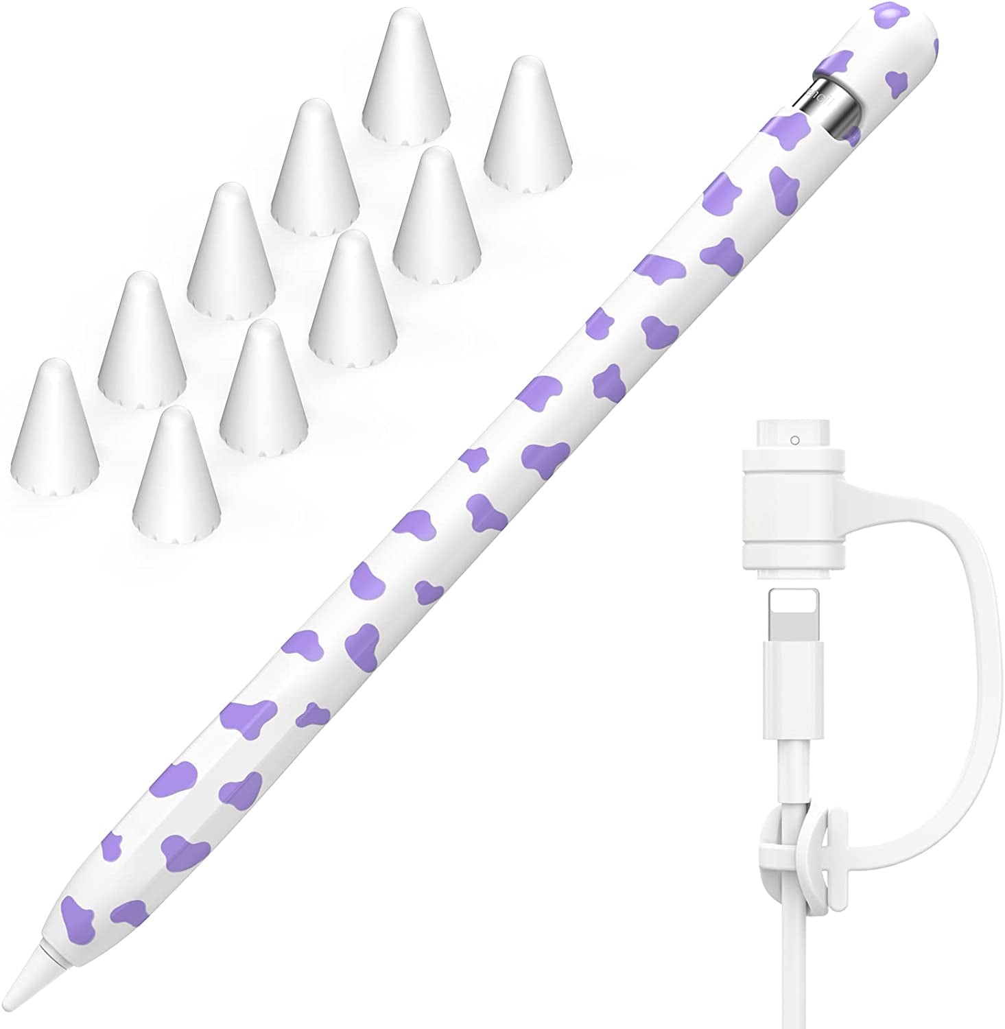 NIUTRENDZ Cow Print Case for Apple Pencil 2Nd Generation Case Cover Silicone Protective Sleeve Skin Accessories with 10Pcs Apple Pencil Tips Cover (Purple)  NIUTRENDZ Purple Apple Pencil 1st Generation 
