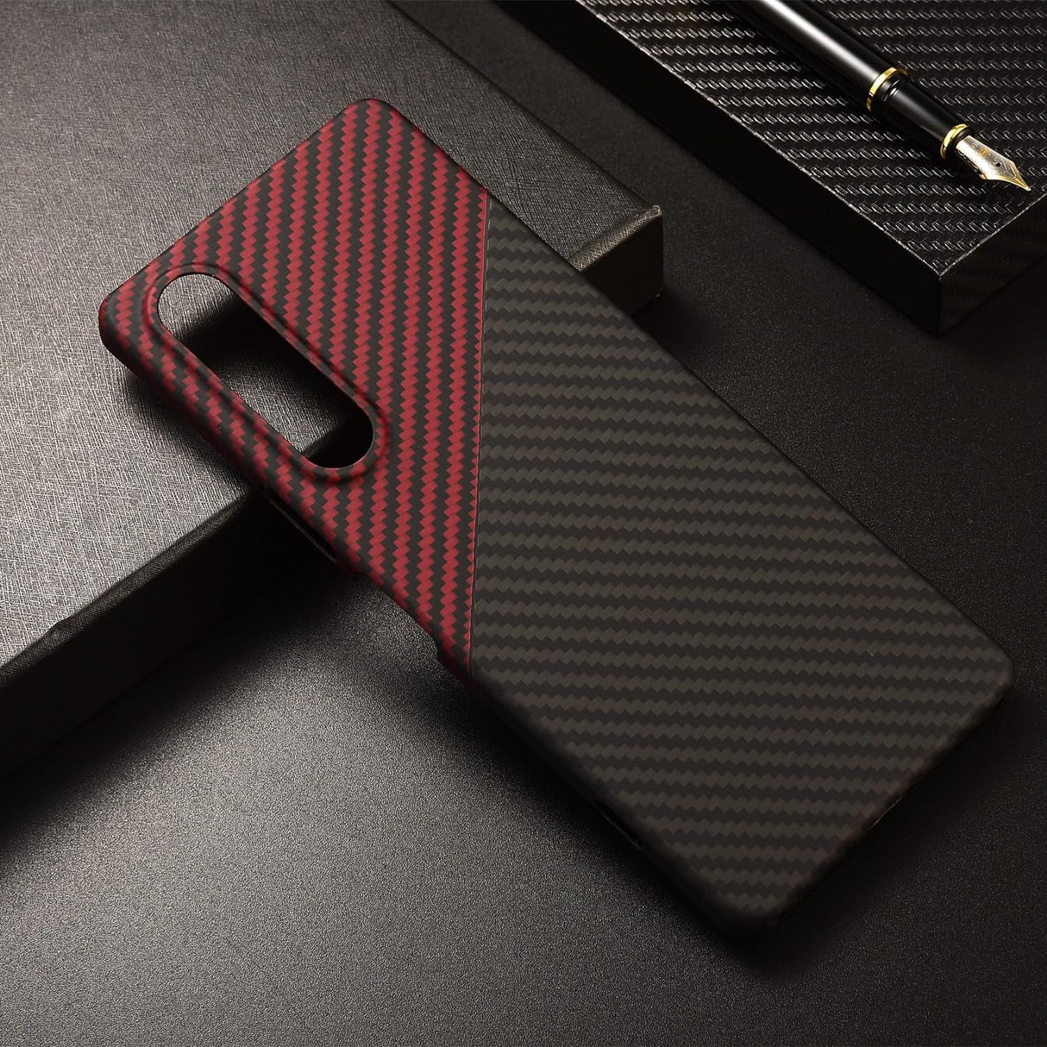 GIMENOHIG Ultra Thin and Lightweight Aramid Carbon Fiber Case for Sony Xperia 1 V (Red Black)  GIMENOHIG   