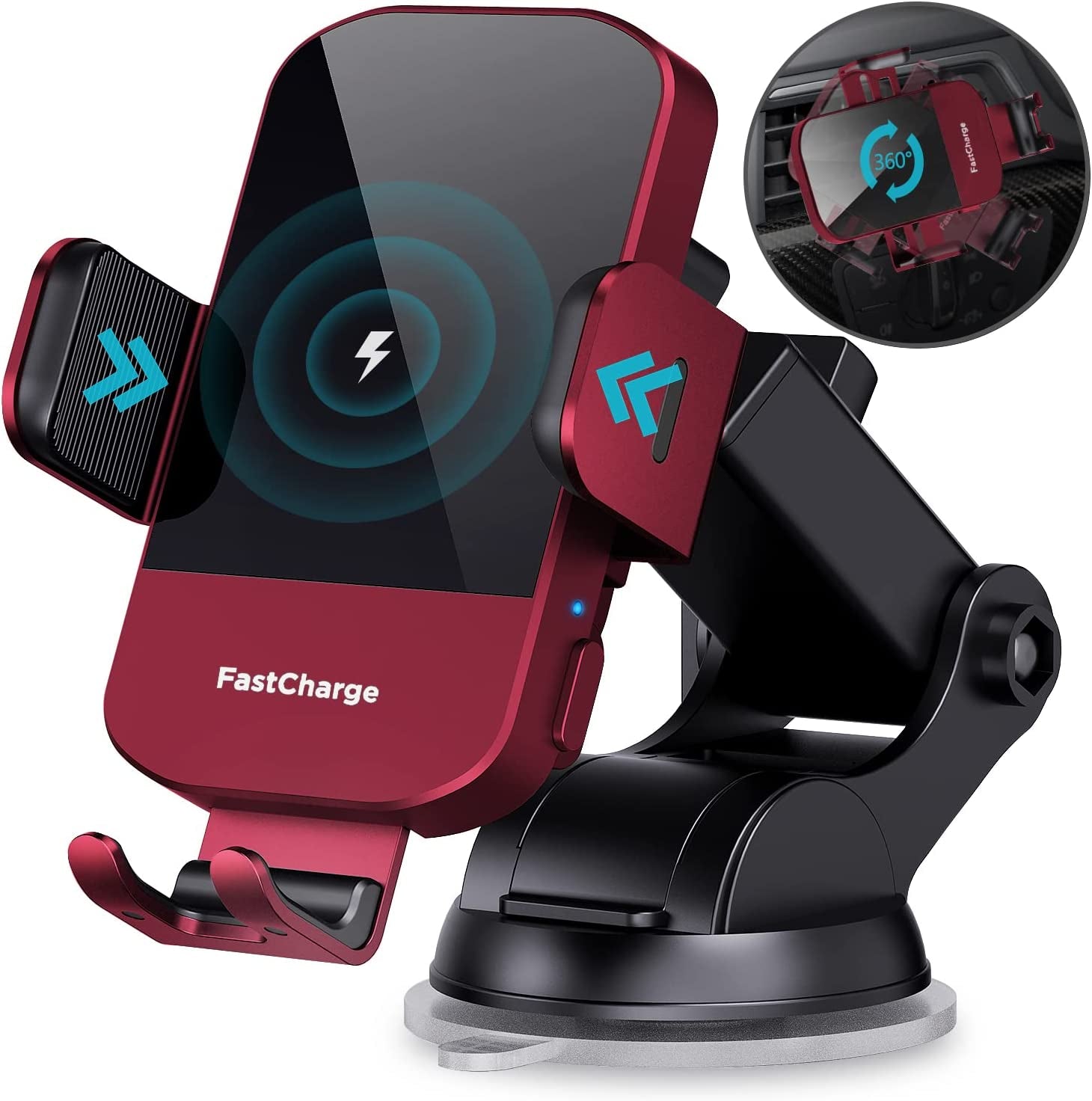 Wireless Car Charger, Chgeek 15W Fast Charging Auto Clamping Car Charger Phone Mount Phone Holder Fit for Iphone 14 13 12 11 Pro Max Xs, Samsung Galaxy S23 Ultra S22 S21 S20, S10+ S9+ Note 9, Etc  CHGeek Red  