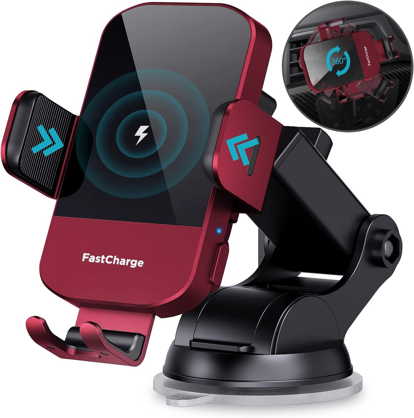 Wireless Car Charger, Chgeek 15W Fast Charging Auto Clamping Car Charger Phone Mount Phone Holder Fit for Iphone 14 13 12 11 Pro Max Xs, Samsung Galaxy S23 Ultra S22 S21 S20, S10+ S9+ Note 9, Etc  CHGeek Red  