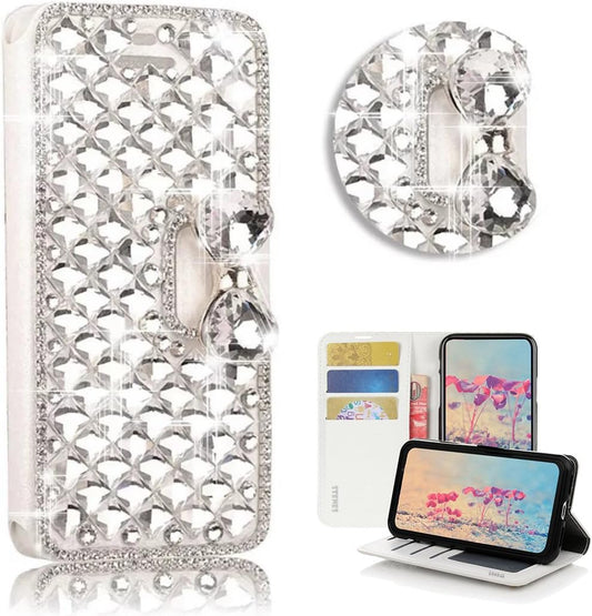 STENES LG G6 Case, LG G6 plus Case - STYLISH - 3D Handmade Bling Crystal Square Lattice Bowknot Wallet Credit Card Slots Fold Stand Leather Cover Case for LG G6/LG G6 plus - White  STENES   
