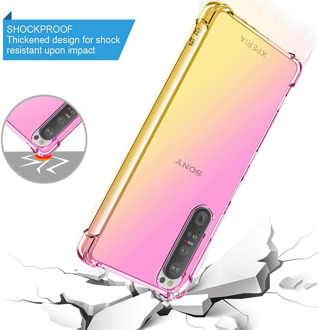 Ueokeird for Sony Xperia 1 Iii/Xperia 1III 5G XQ-BC72 Case, Clear Cute Gradient Phone Case Slim anti Scratch Flexible TPU Cover Shockproof Protective Case for Sony Xperia 1 III (Pink/Gold)  Ueokeird   