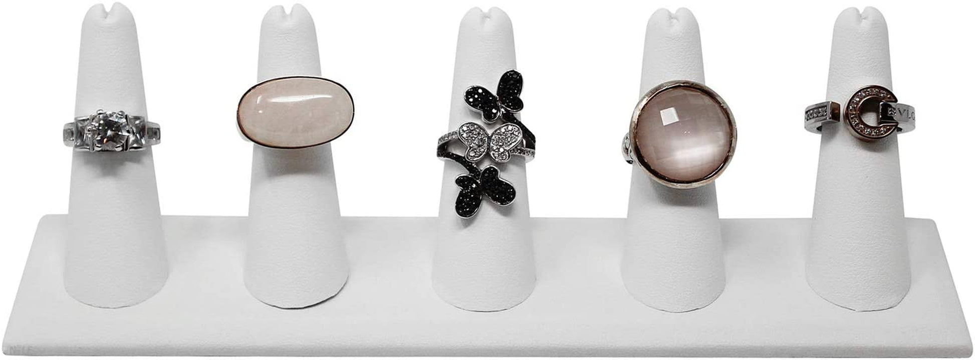 MOOCA 2 Pcs Set Ring Organizer for Showcase Display Drawer 5 Long Ring Storage Holder Jewelry Display Stands Showcase Jewelry Storage Counter, White Leatherette, 8" W X 2 1/8" D X 2 1/2" H  MOOCA   