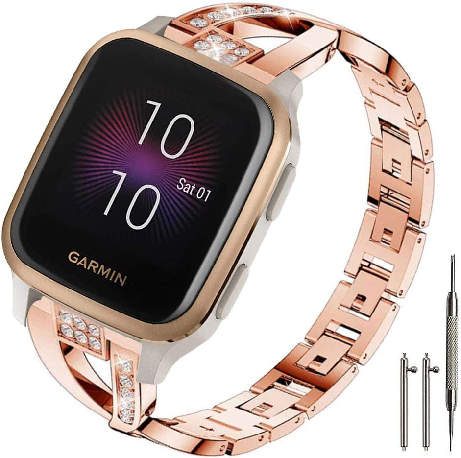 Sankel Compatible for Garmin Venu Sq 2 Music Band,Women 20Mm Metal Replacement Wristband Bracelet Strap for Garmin Venu/Venu Sq/Venu Sq 2 Music,Vivomove Hr,Vivoactive 3,Garmin Move Luxe/Style (Silver)  Sankel Rose Gold  
